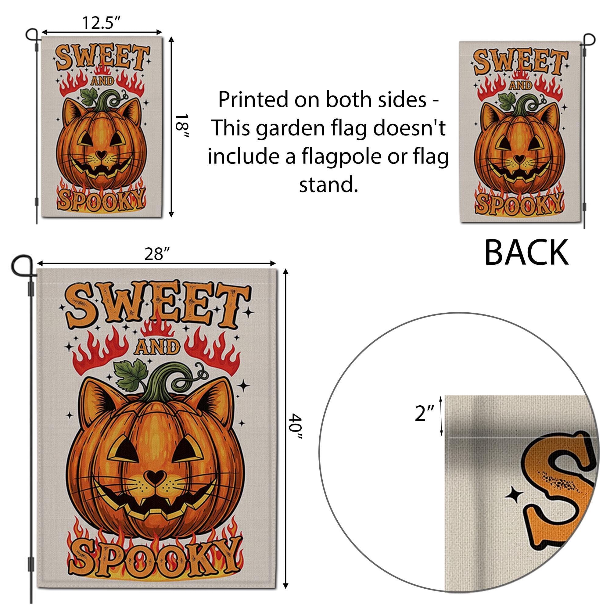Sweet and Spooky Garden Flag, Halloween Cat Pumpkin Yard Decor, Cute Spooky Fall Outdoor Flag, Trick or Treat Sign