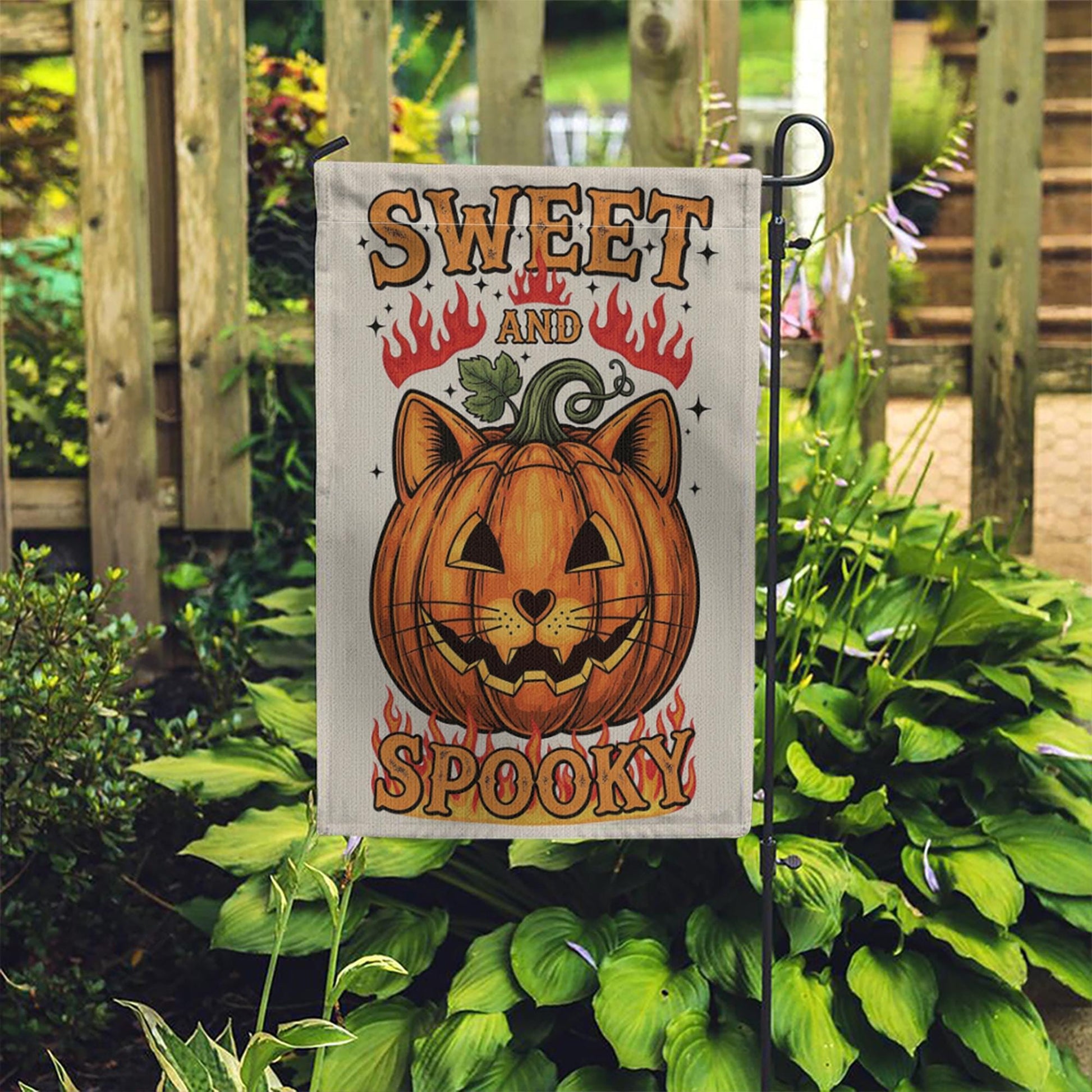 Sweet and Spooky Garden Flag, Halloween Cat Pumpkin Yard Decor, Cute Spooky Fall Outdoor Flag, Trick or Treat Sign