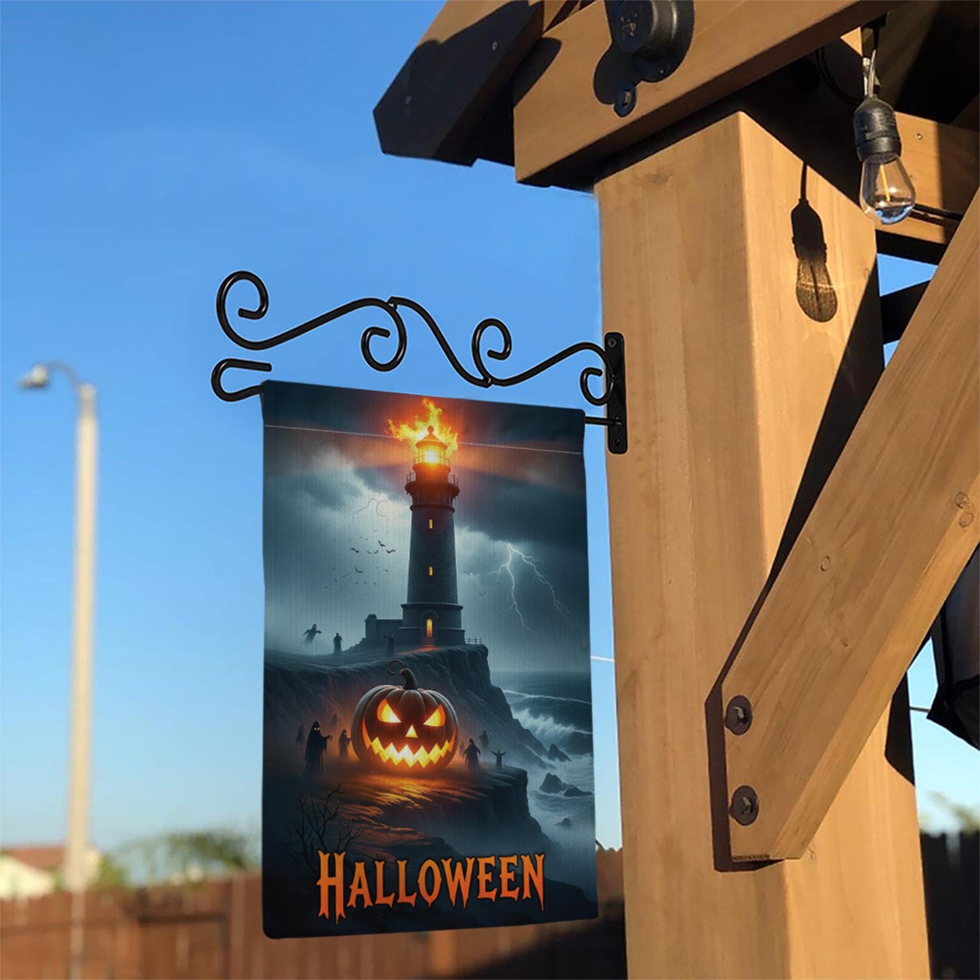 Halloween Lighthouse Garden Flag, Spooky Coastal Decor, Jack O Lantern Yard Flag, Haunted Sea Halloween Outdoor Sign
