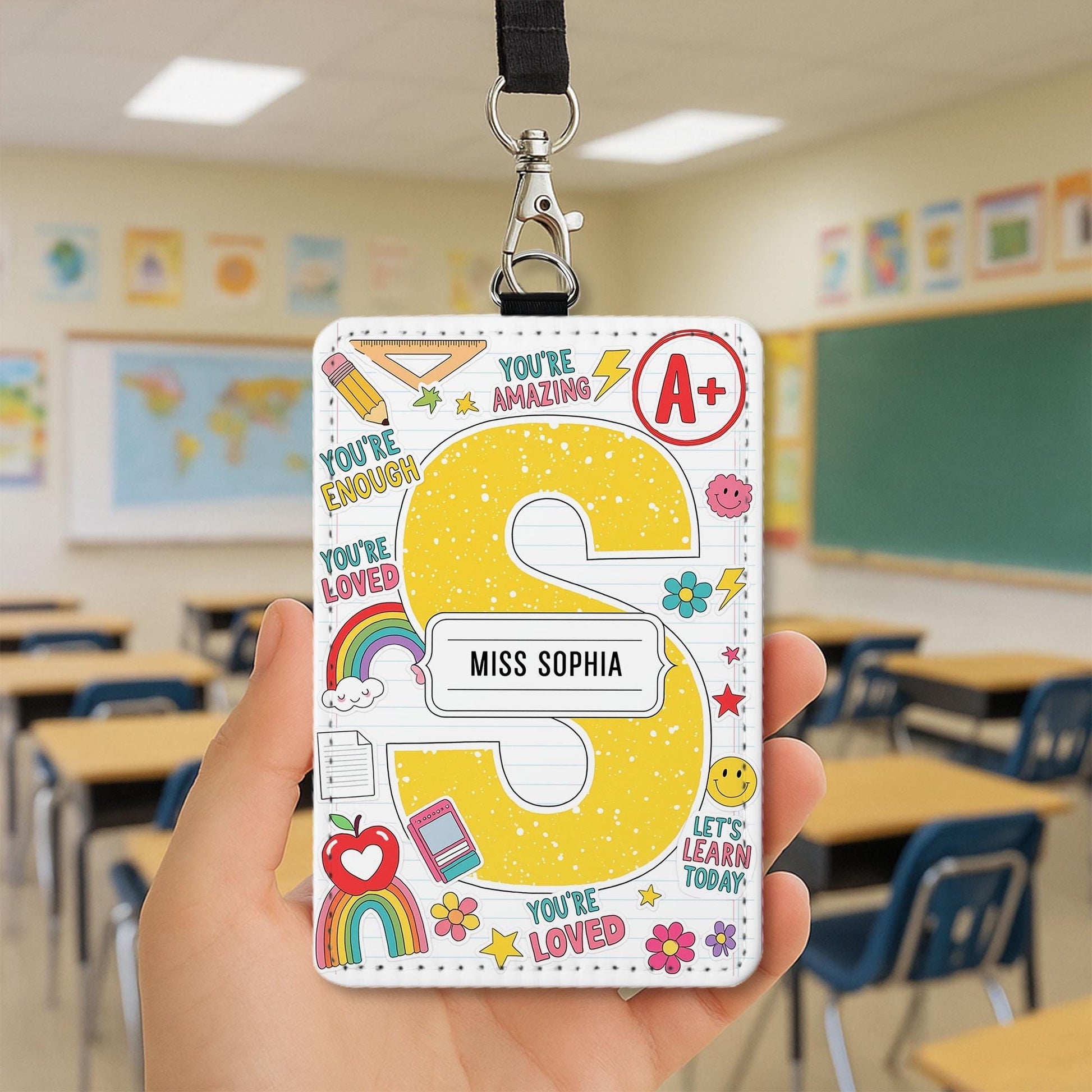 Custom Teacher Badge Holder, Personalized Leather ID Tag, Back to School Gift, Cute A+ Teacher Lanyard, Teacher Name Badge,School Accesories