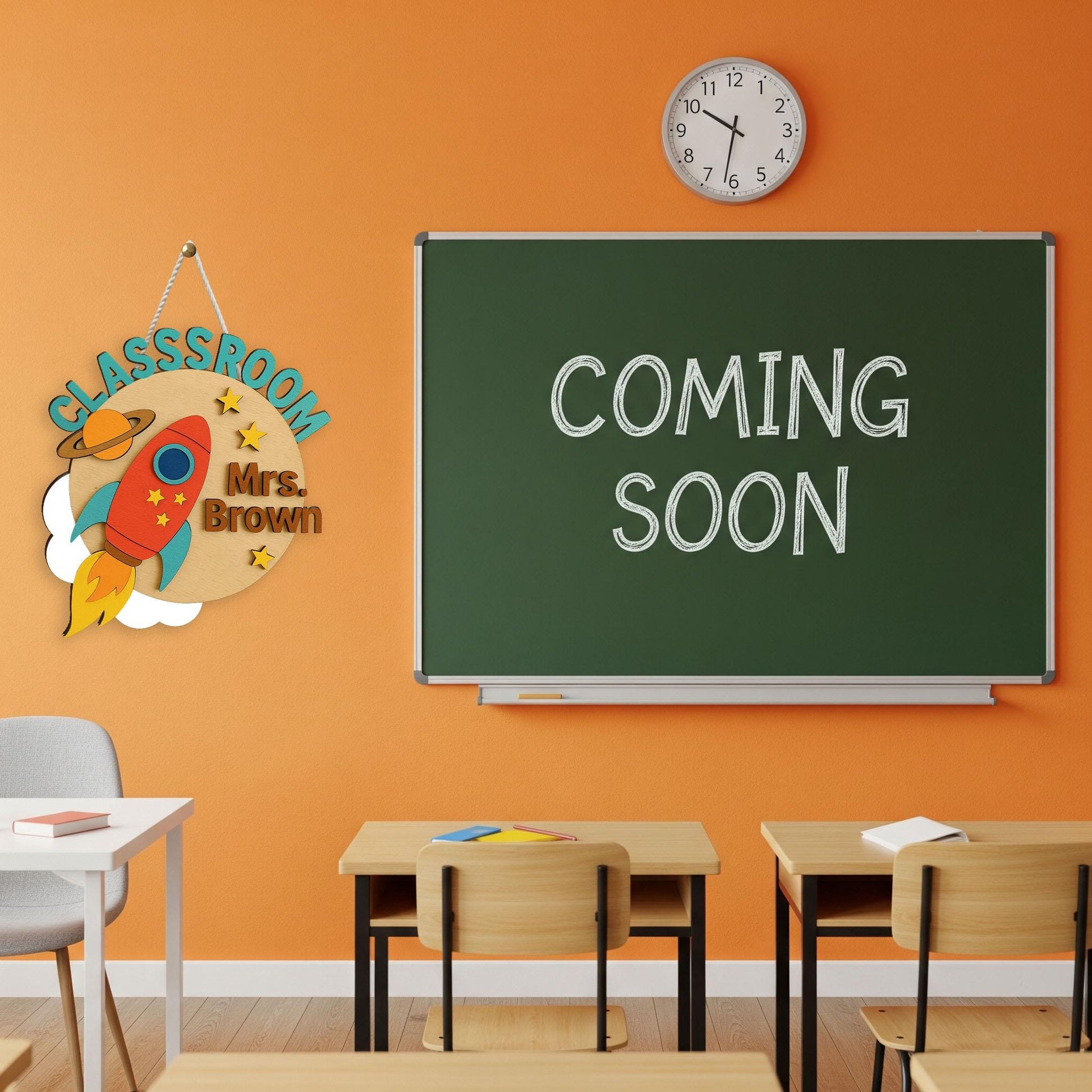 Custom Rocket Classroom Sign, Personalized Wooden Door Hanger, Classroom Space Theme Decor, Back to School Teacher Gift