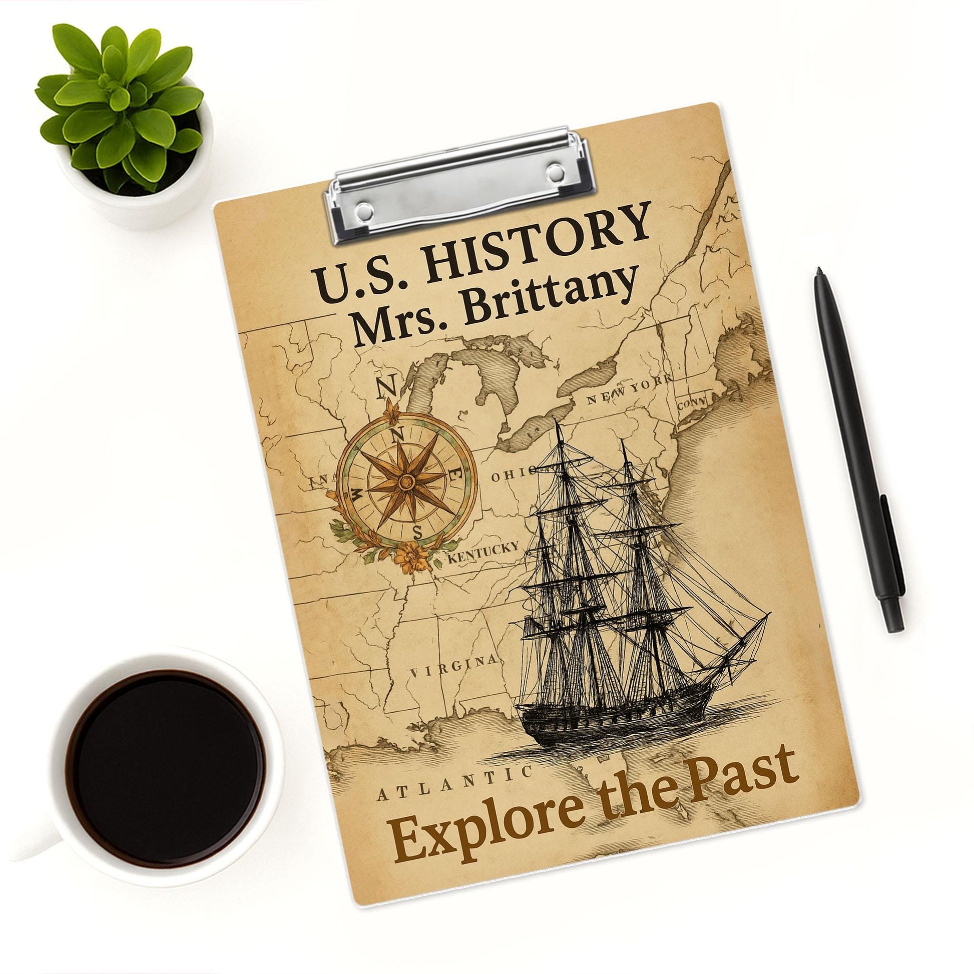 Custom History Teacher Clipboard, U.S. History Theme Clipboard for Teacher, Personalized Classroom Supplies, Explore the Past