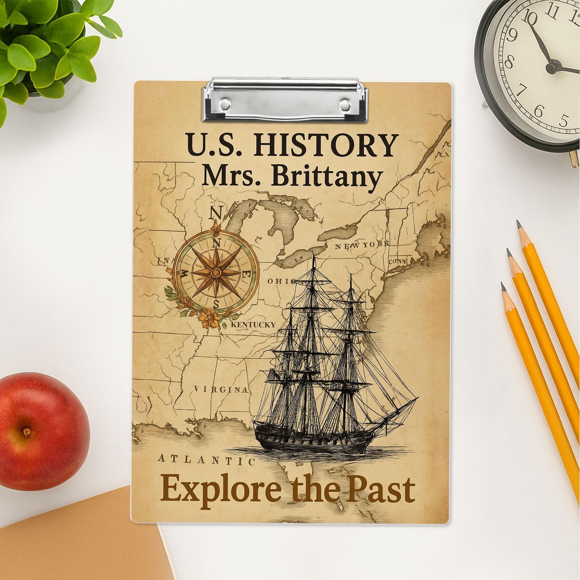Custom History Teacher Clipboard, U.S. History Theme Clipboard for Teacher, Personalized Classroom Supplies, Explore the Past