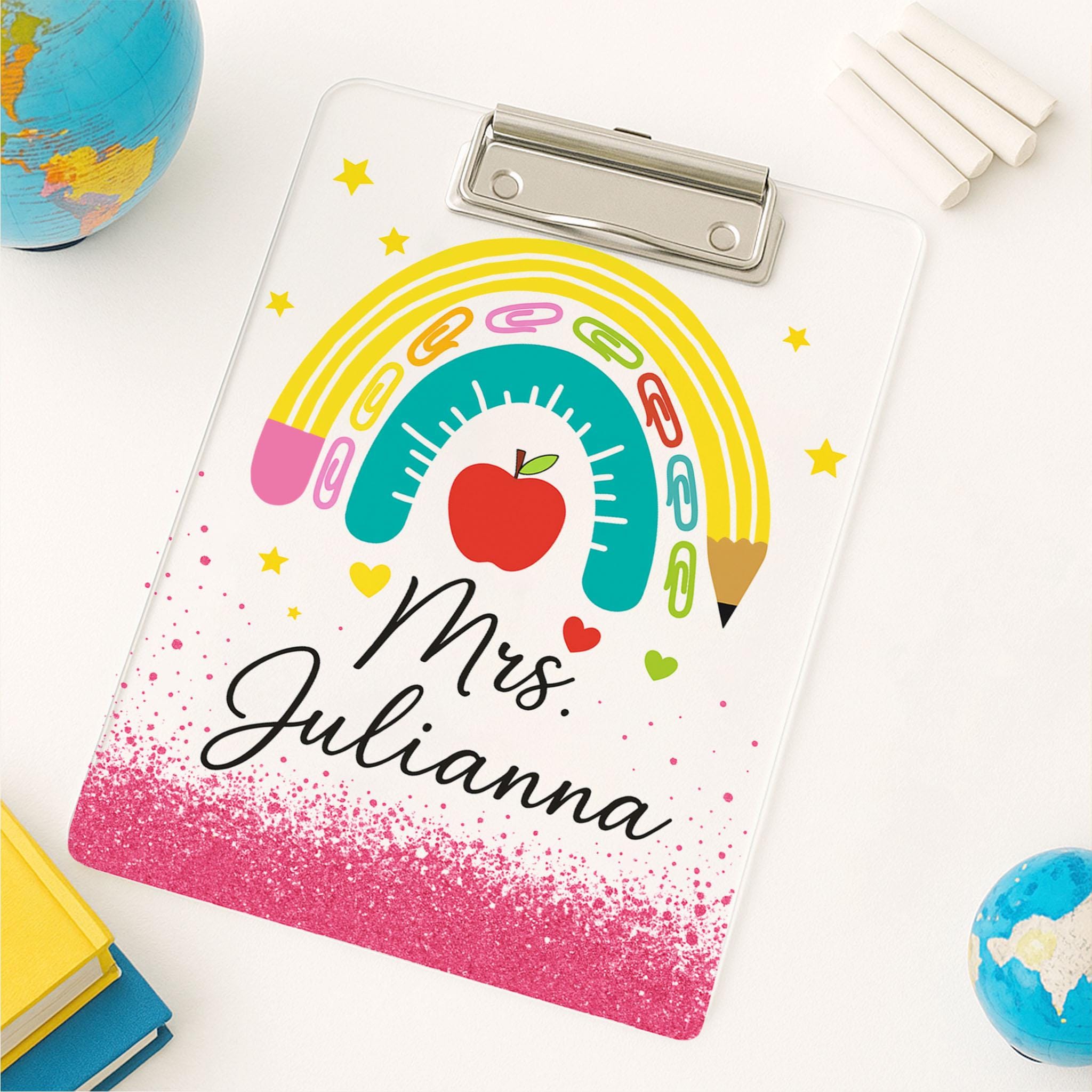 Custom Teacher Clipboard, Teacher Rainbow Clipboard, Back to School Gift, Glitter Classroom Supplies, Cute Teacher Accessory