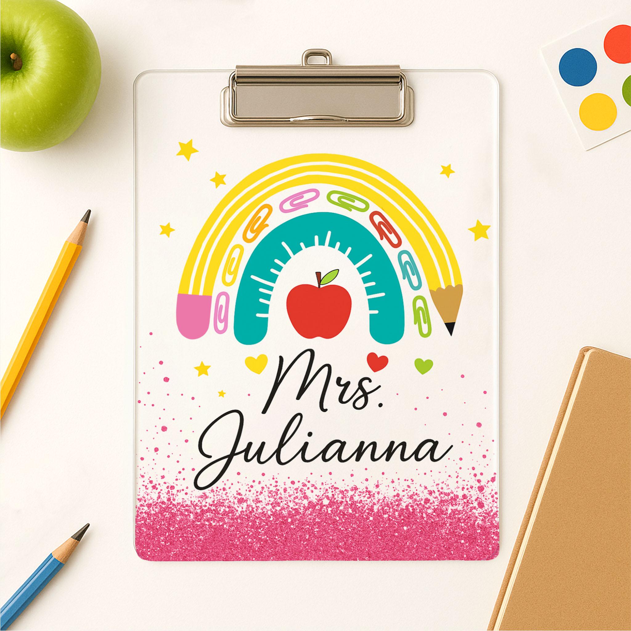 Custom Teacher Clipboard, Teacher Rainbow Clipboard, Back to School Gift, Glitter Classroom Supplies, Cute Teacher Accessory