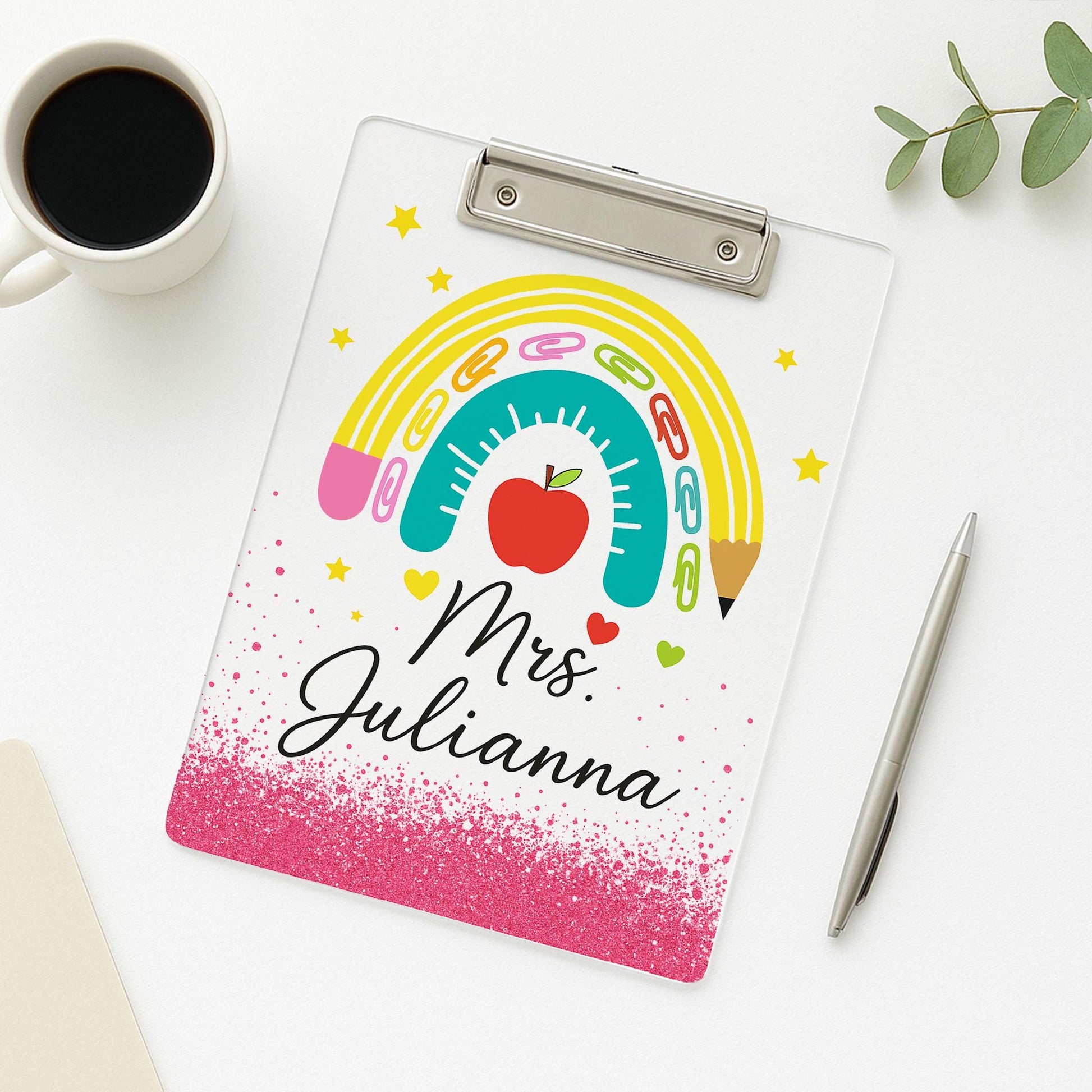 Custom Teacher Clipboard, Teacher Rainbow Clipboard, Back to School Gift, Glitter Classroom Supplies, Cute Teacher Accessory