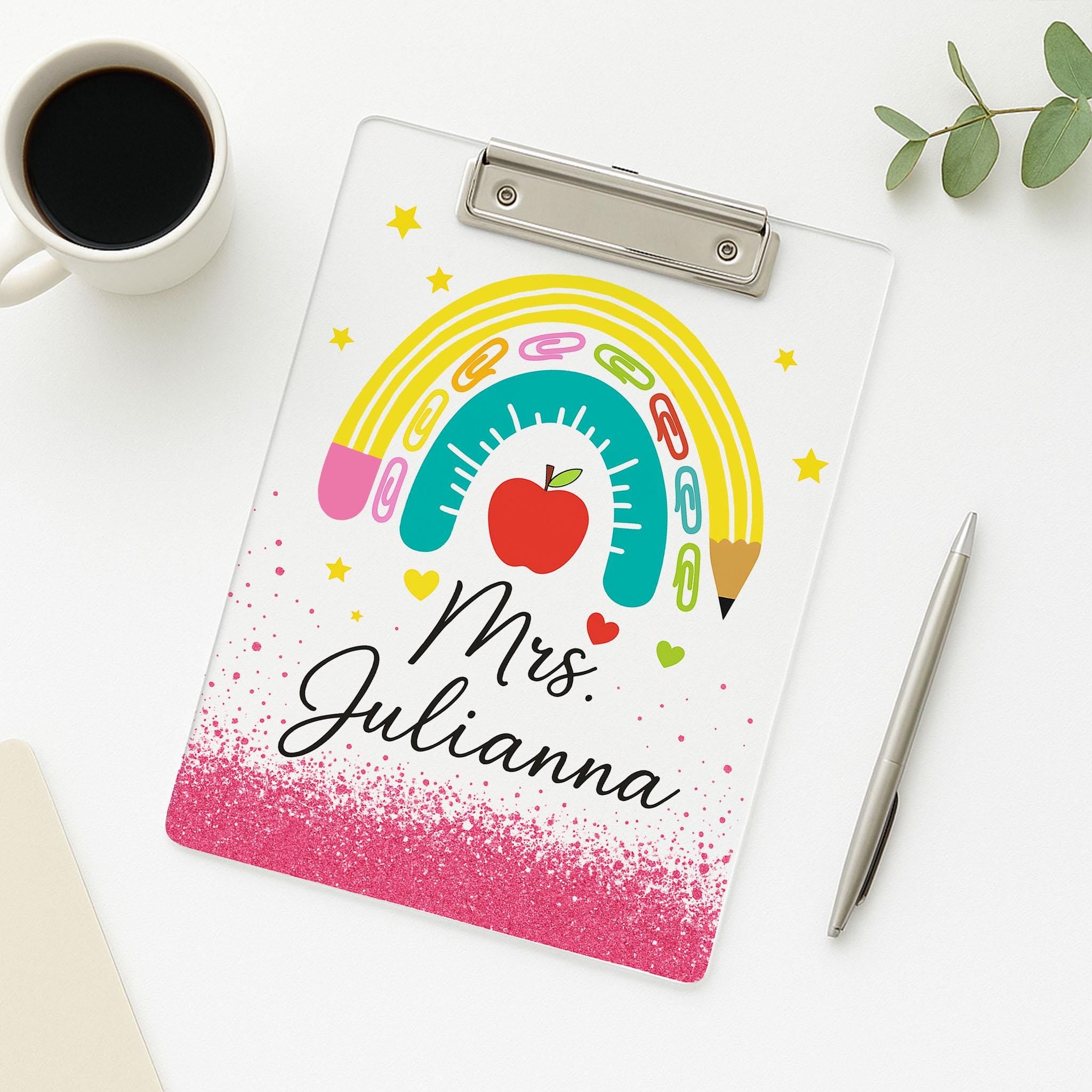 Custom Teacher Clipboard, Teacher Rainbow Clipboard, Back to School Gift, Glitter Classroom Supplies, Cute Teacher Accessory
