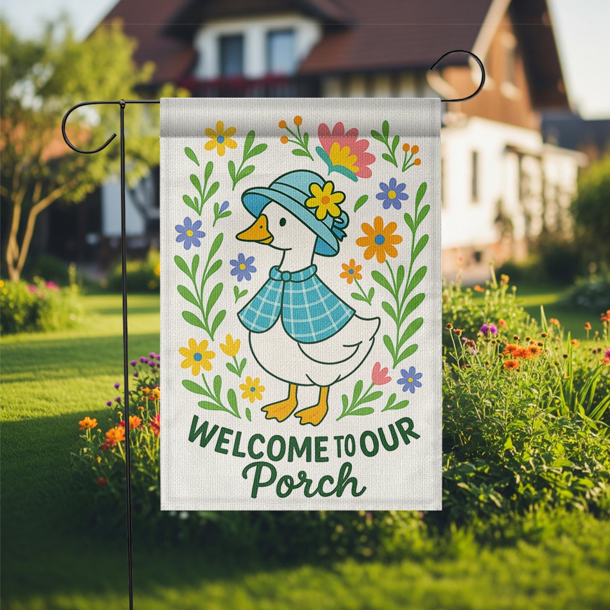 Silly Goose Porch Flag, Welcome to Our Porch Garden Flag, Cute Duck Outdoor Decor, Funny Farmhouse Yard Banner, porch goose mom gift