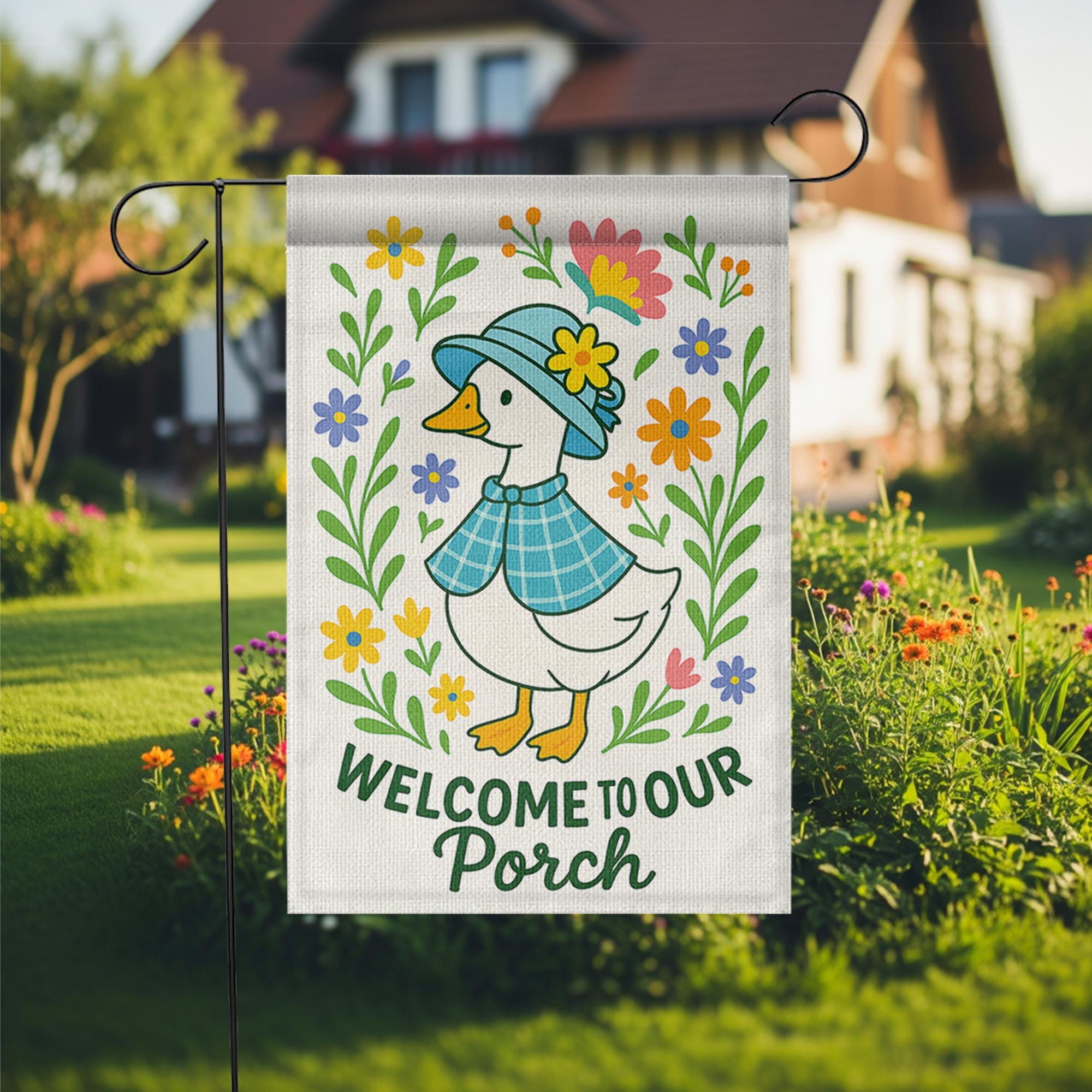 Silly Goose Porch Flag, Welcome to Our Porch Garden Flag, Cute Duck Outdoor Decor, Funny Farmhouse Yard Banner, porch goose mom gift
