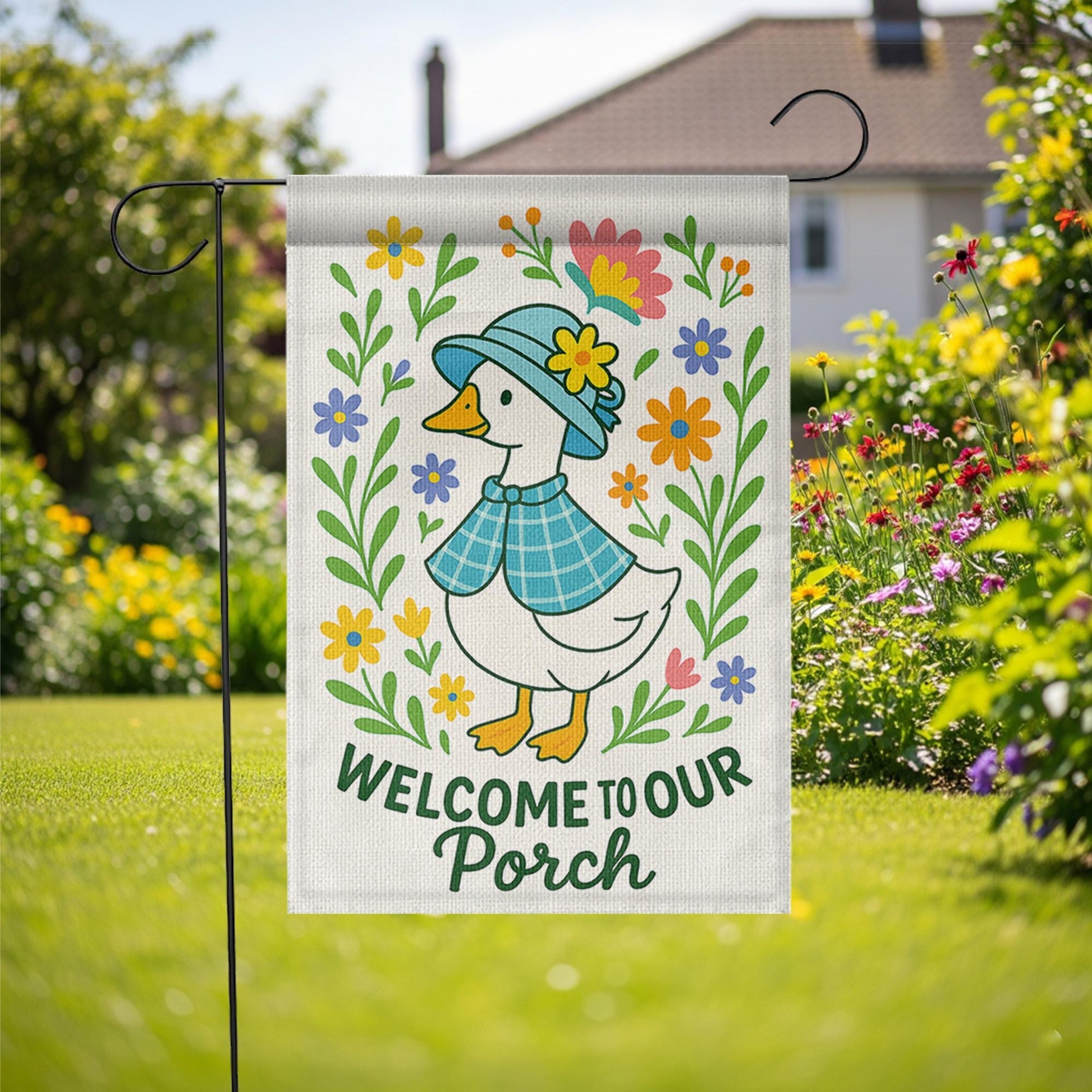 Silly Goose Porch Flag, Welcome to Our Porch Garden Flag, Cute Duck Outdoor Decor, Funny Farmhouse Yard Banner, porch goose mom gift