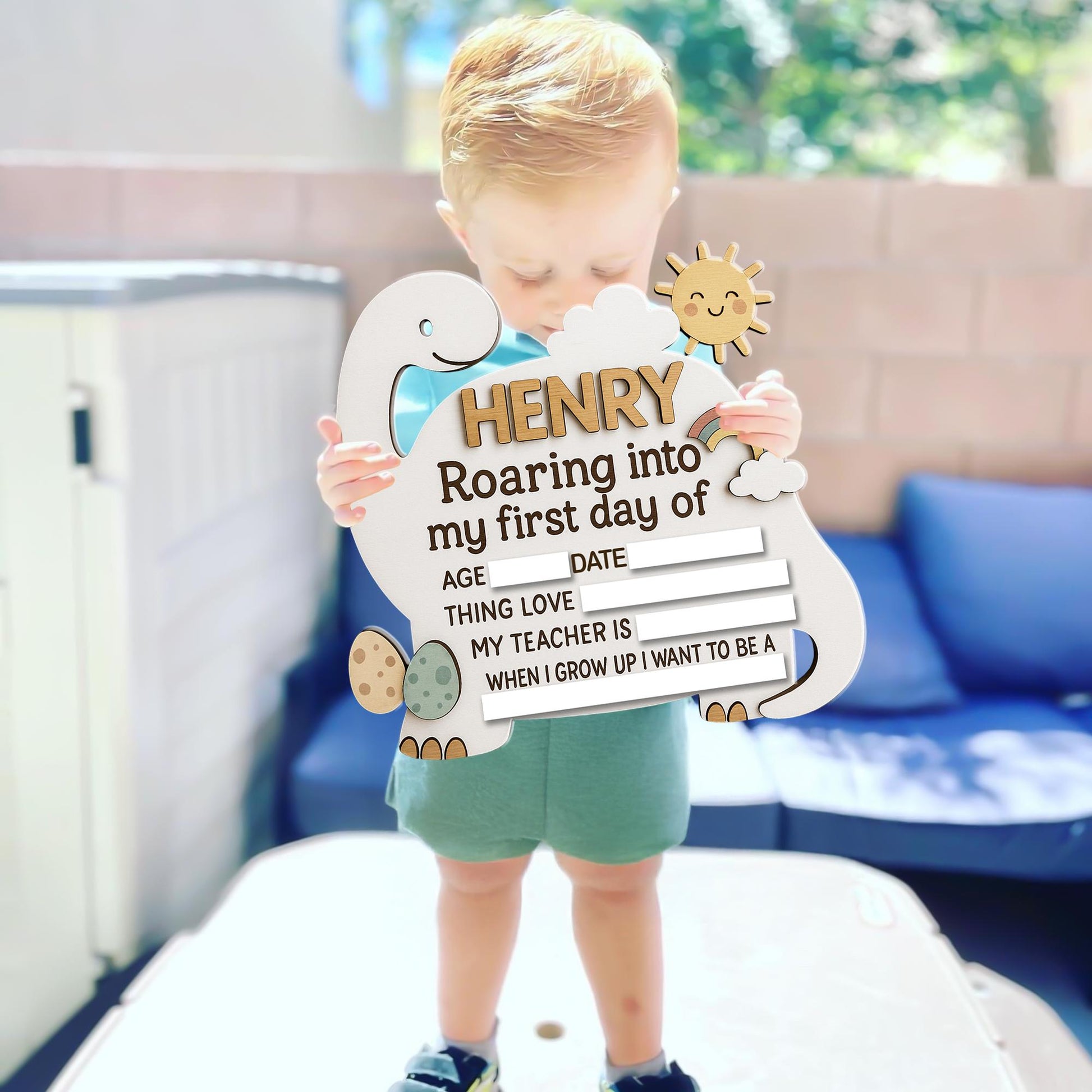 Personalized Dinosaur First Day of School Sign, Reusable Milestone Sign, Roaring Back to School Board, Photo Prop for Preschool,Kindergarten