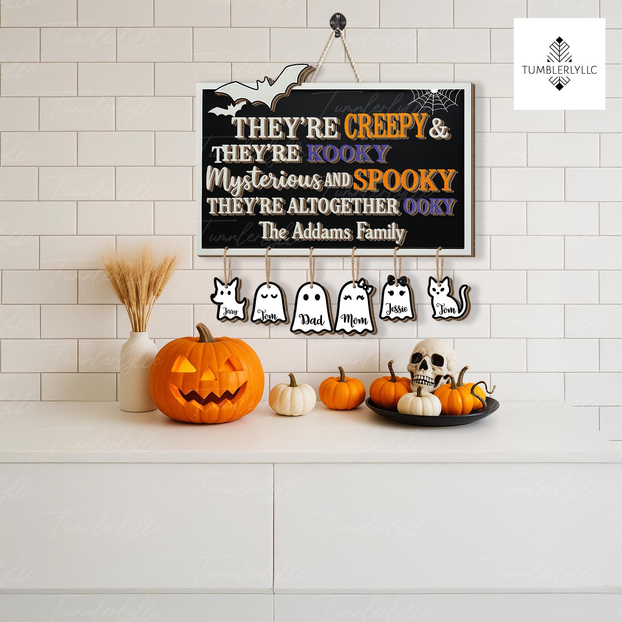 Custom Family Halloween Sign | Creepy Spooky Kooky Wall Decor | Personalized Ghost Family Name Plaque | Fall Halloween Home Decor