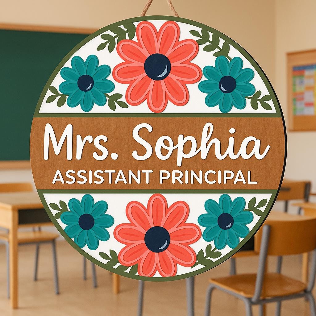 Personalized Assistant Principal Door Sign | Custom Floral Office Name Plaque | Teacher Admin Gift | Classroom Door Hanger | School Decor