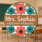 Personalized Assistant Principal Door Sign | Custom Floral Office Name Plaque | Teacher Admin Gift | Classroom Door Hanger | School Decor