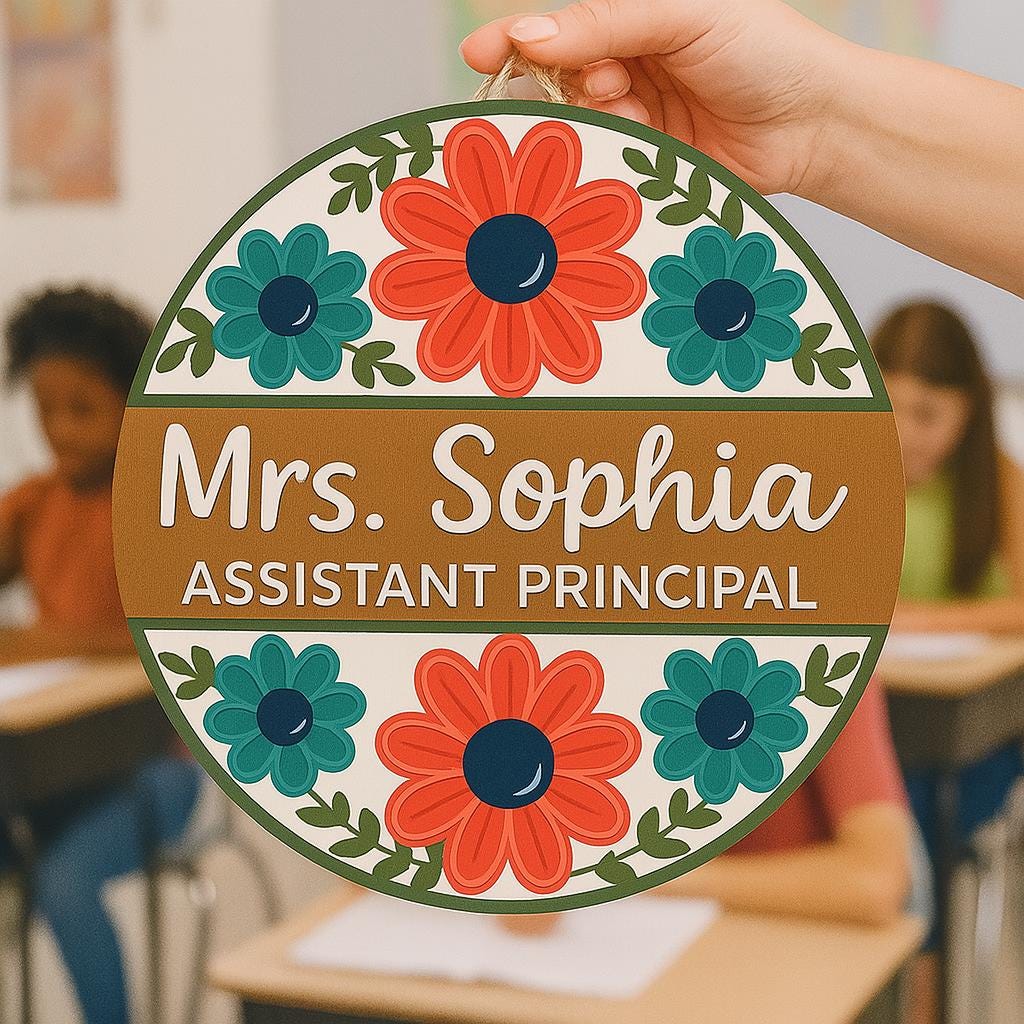 Personalized Assistant Principal Door Sign | Custom Floral Office Name Plaque | Teacher Admin Gift | Classroom Door Hanger | School Decor
