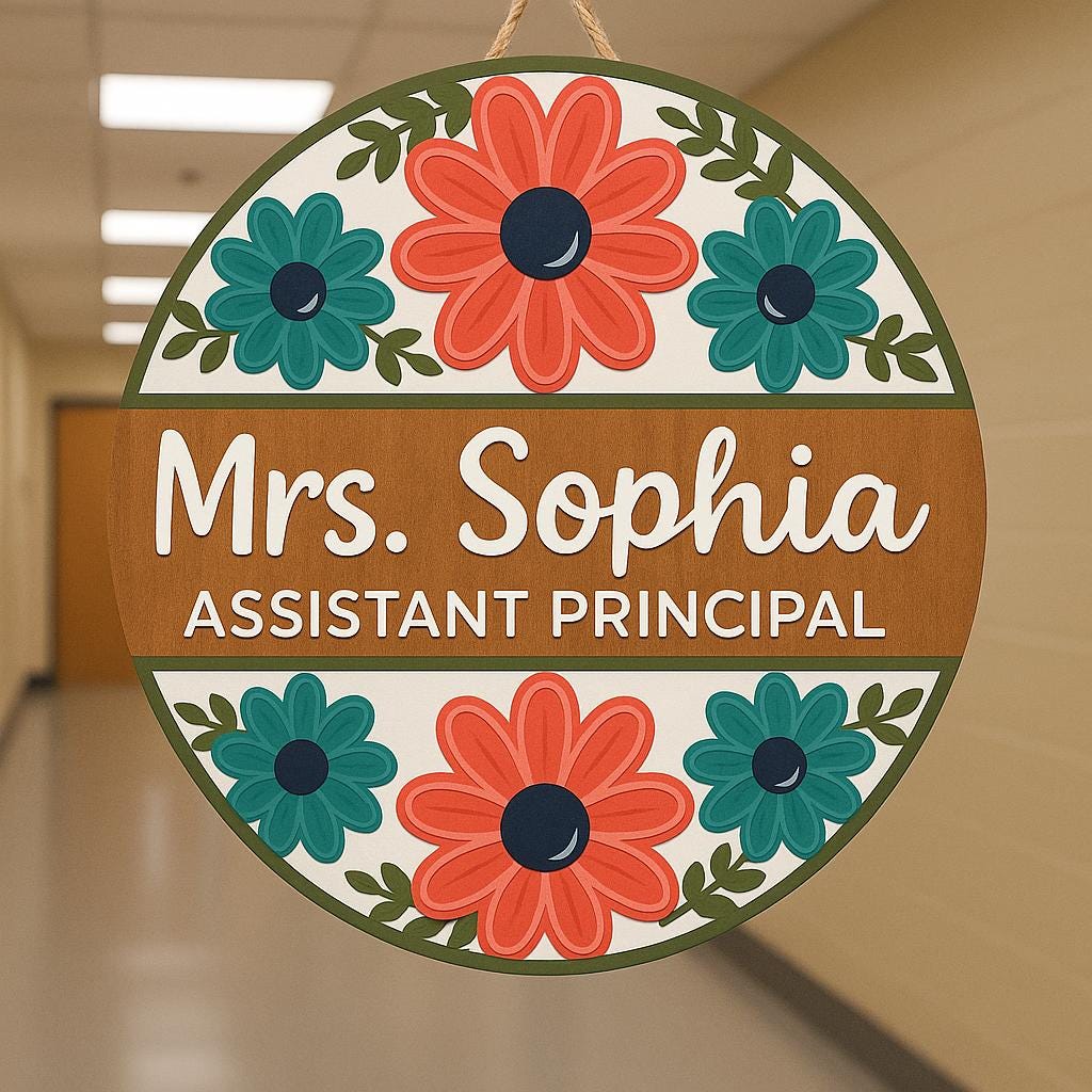 Personalized Assistant Principal Door Sign | Custom Floral Office Name Plaque | Teacher Admin Gift | Classroom Door Hanger | School Decor