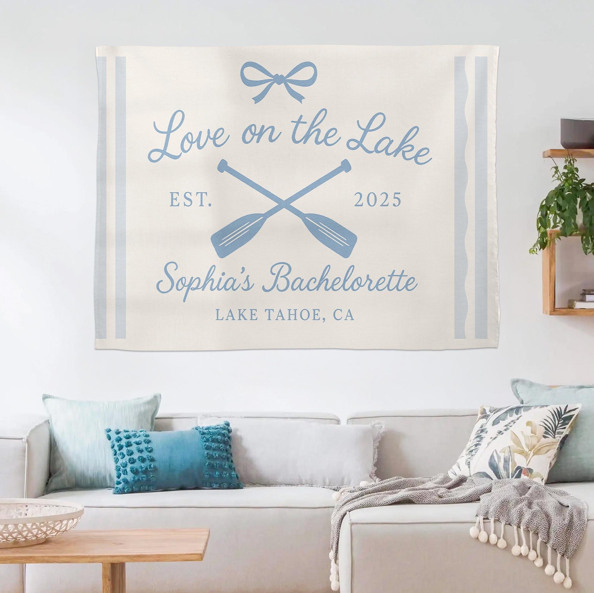 Custom Lake Bachelorette Banner | Nautical Bridal Shower Tapestry | Love on the Lake Party Decor | Personalized Boat Flag for Bride