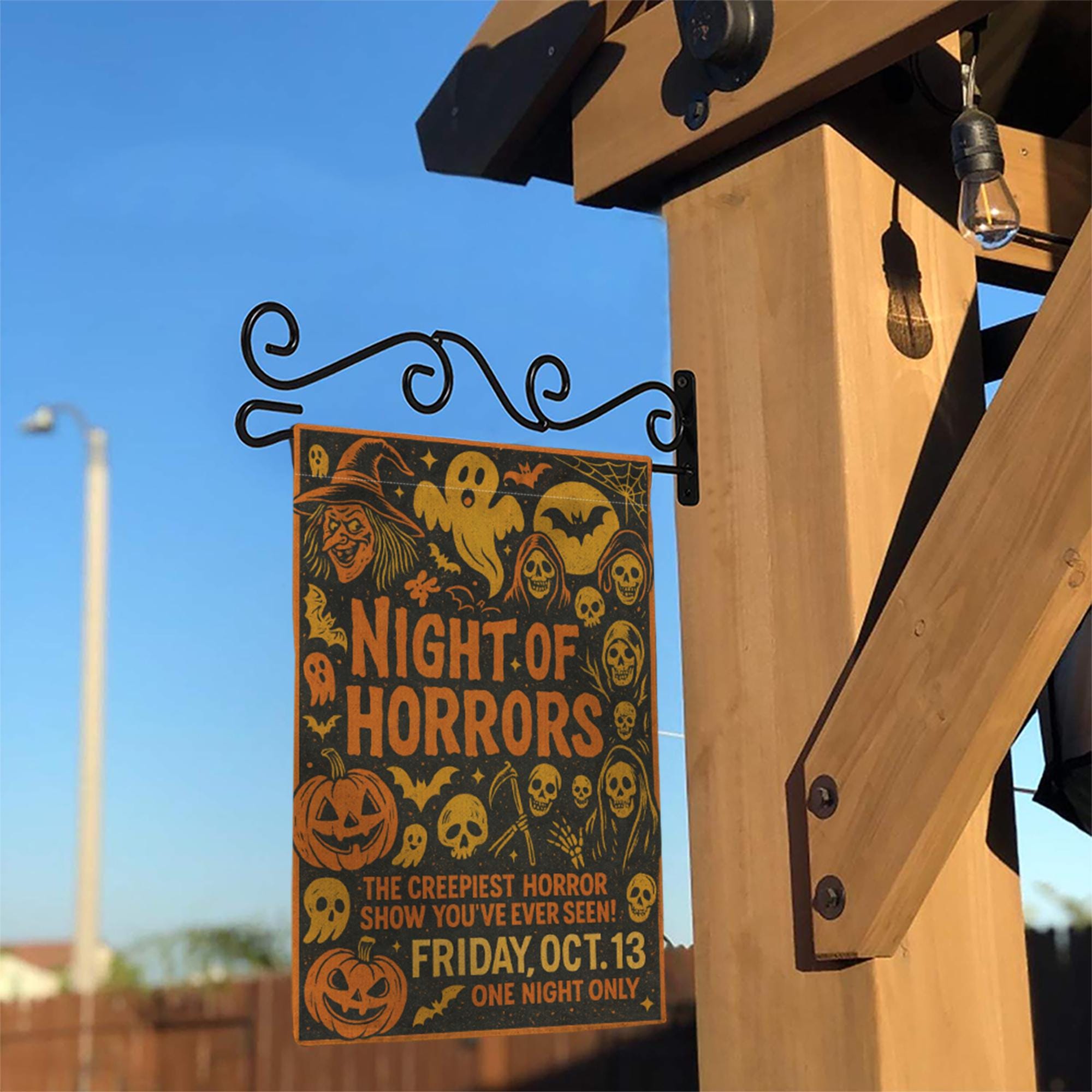 Halloween Garden Flag – Night of Horrors Sign for Yard or Lawn – Creepy Outdoor Decoration – Spooky Friday the 13th Decor