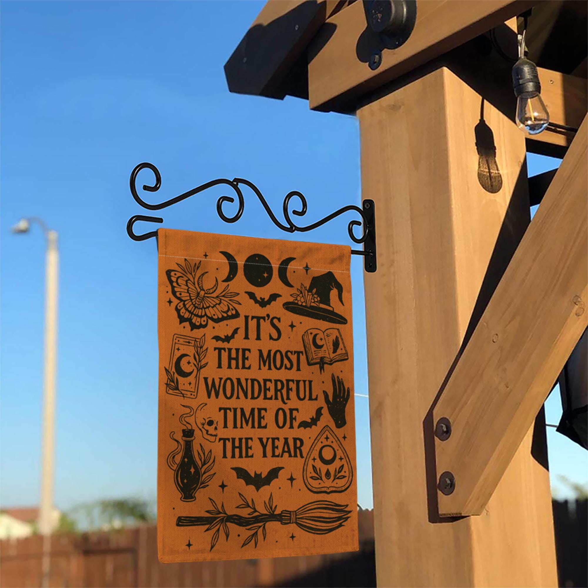 Witchy Halloween Garden Flag – “Most Wonderful Time” Outdoor Decor – Spooky Season Yard decor – Vintage Witch Porch Sign