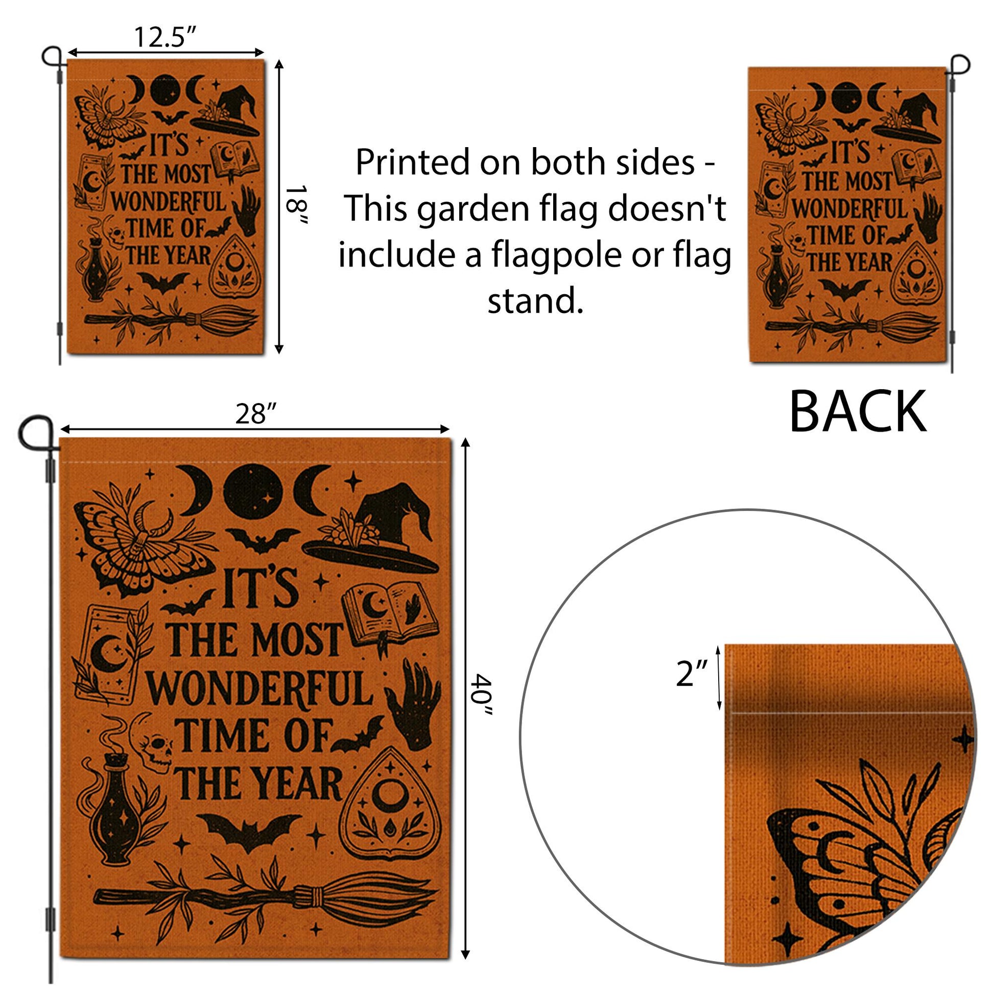 Witchy Halloween Garden Flag – “Most Wonderful Time” Outdoor Decor – Spooky Season Yard decor – Vintage Witch Porch Sign