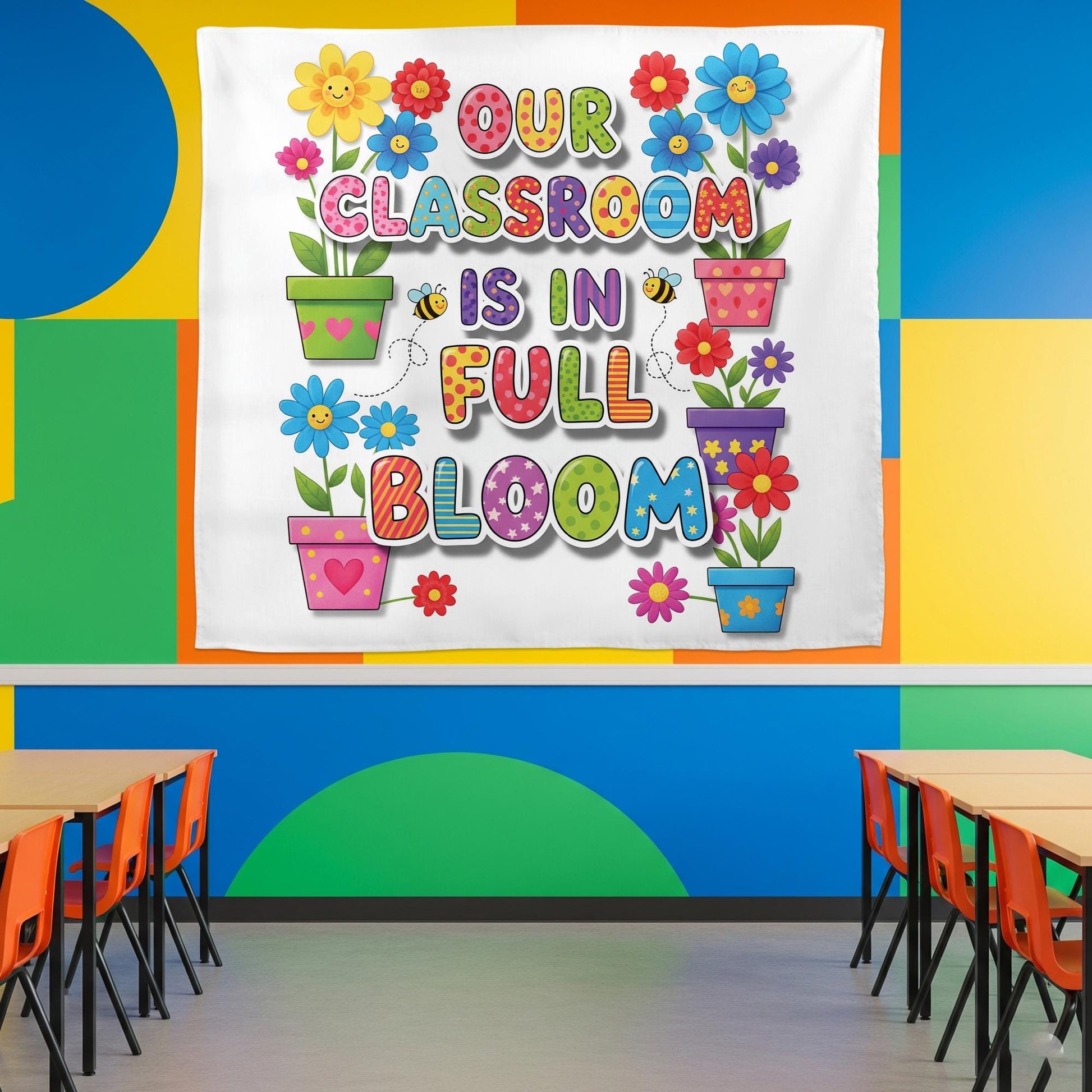 Our Classroom Is in Full Bloom Tapestry - Colorful Flower Wall Art for Teachers, Back To School Classroom Decor for Preschool & Elementary