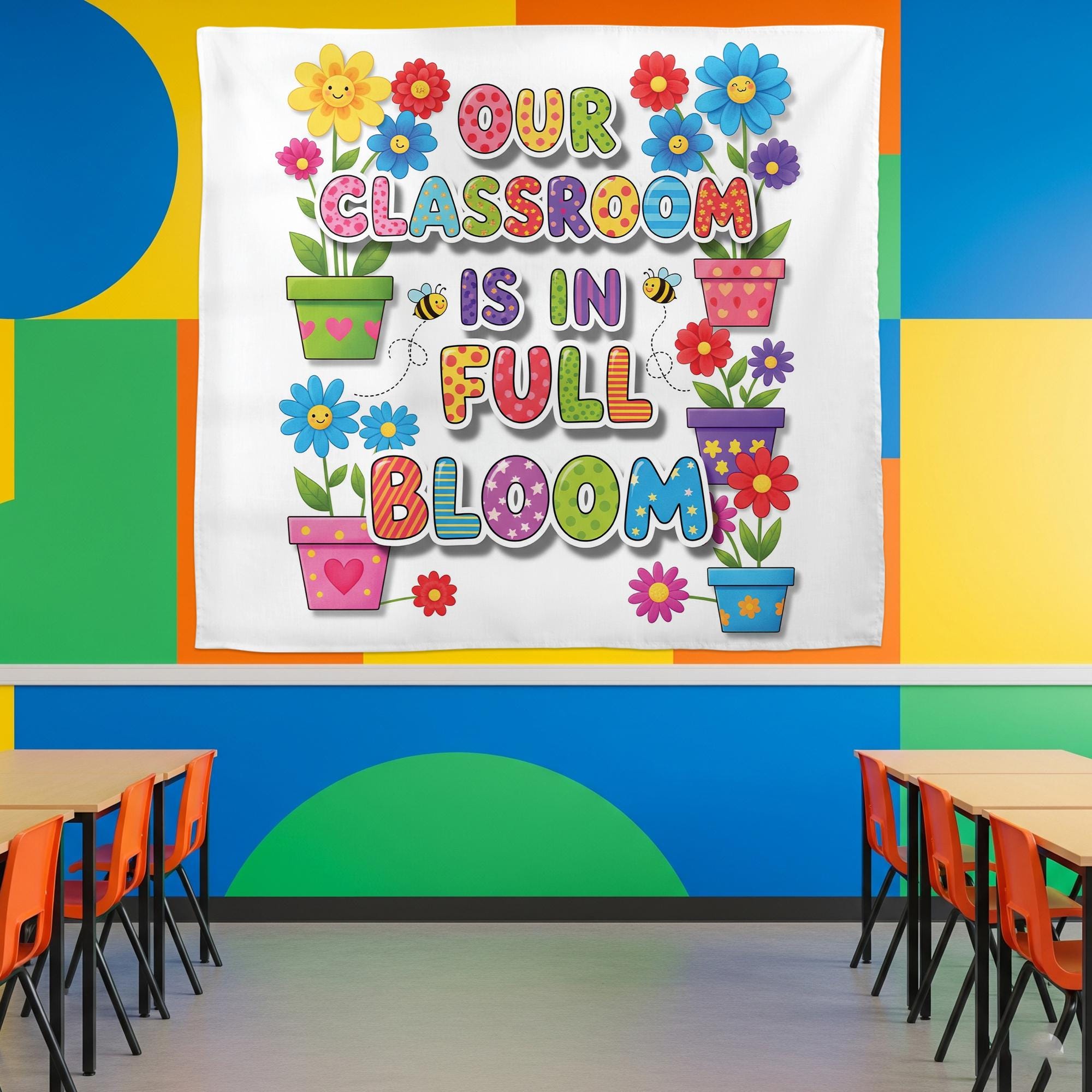 Our Classroom Is in Full Bloom Tapestry - Colorful Flower Wall Art for Teachers, Back To School Classroom Decor for Preschool & Elementary