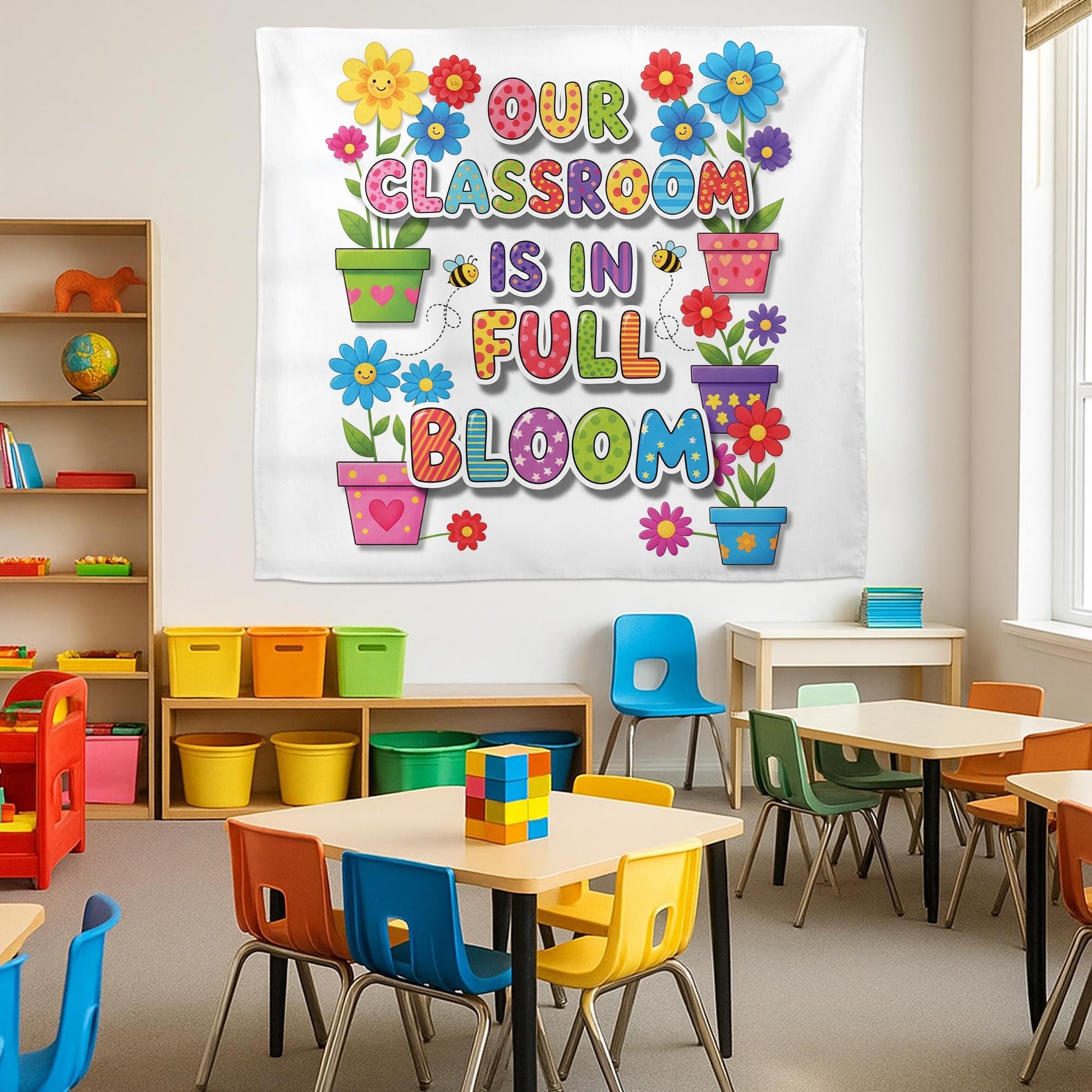 Our Classroom Is in Full Bloom Tapestry - Colorful Flower Wall Art for Teachers, Back To School Classroom Decor for Preschool & Elementary
