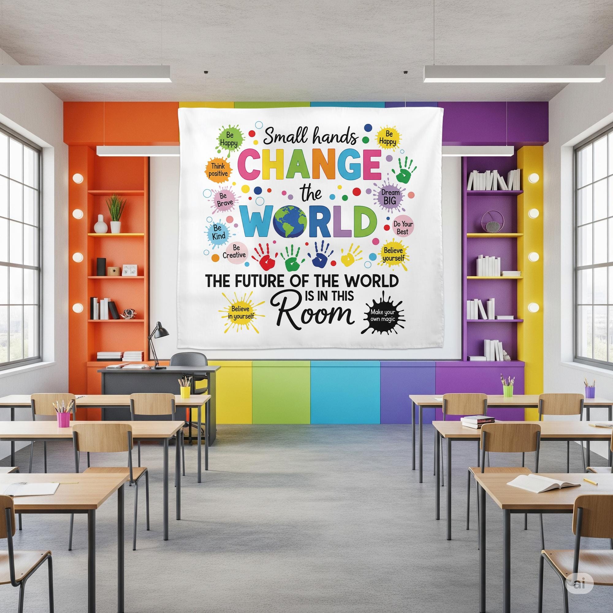 Small Hands Change the World Tapestry - Inspirational Classroom Wall Decor, Motivational Poster for Preschool & Elementary Teachers