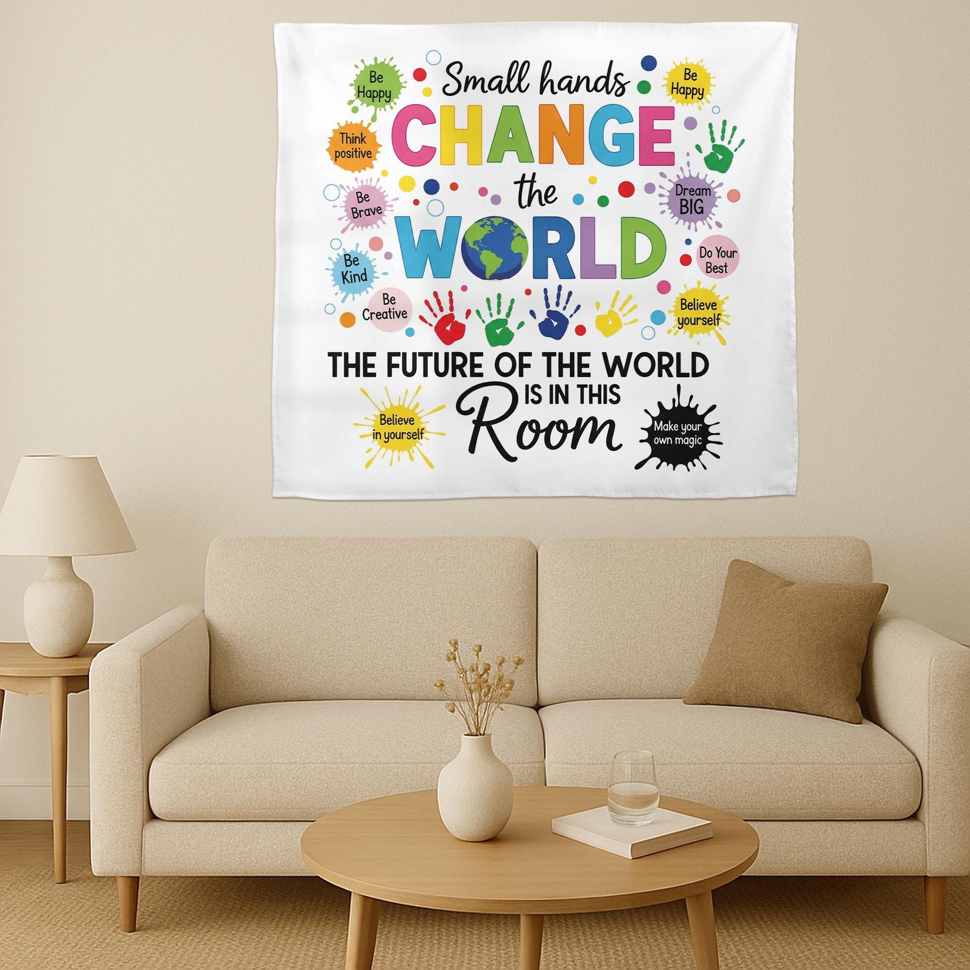 Small Hands Change the World Tapestry - Inspirational Classroom Wall Decor, Motivational Poster for Preschool & Elementary Teachers