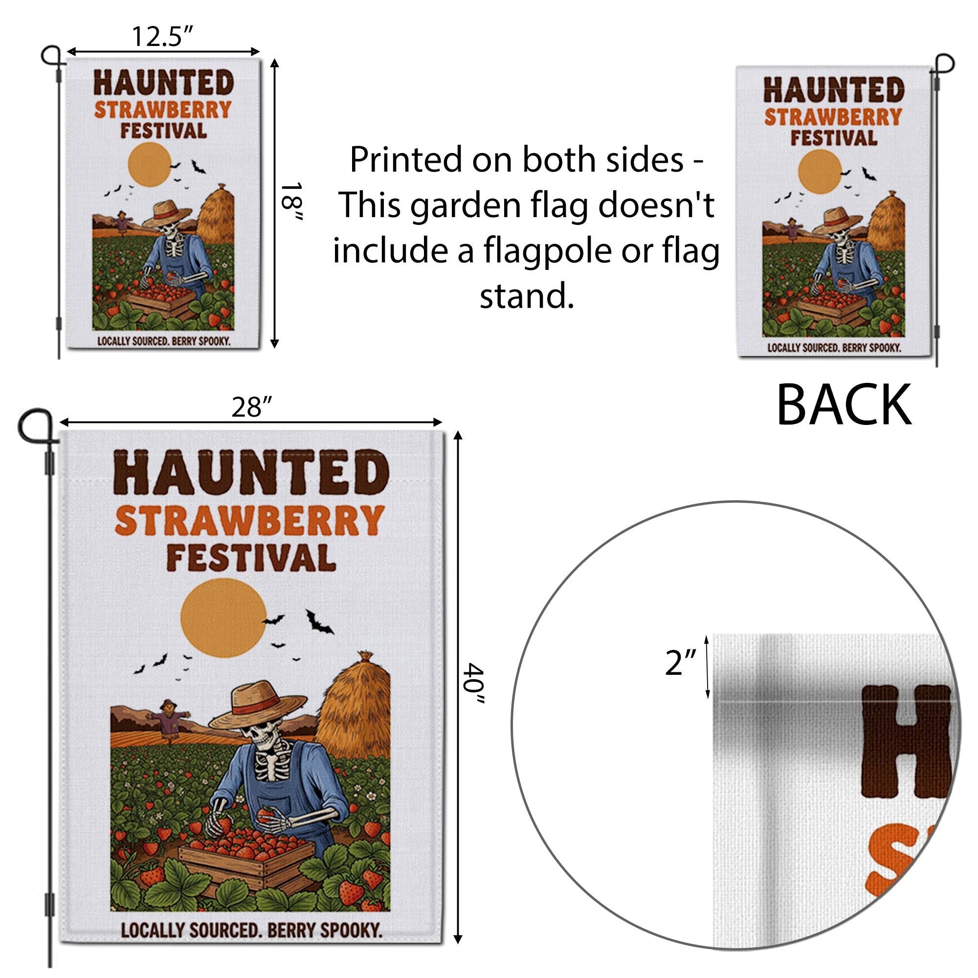 Haunted Strawberry Festival Flag – Funny Skeleton Garden Flag, Halloween Strawberry Patch Decor, Spooky Farm Outdoor Yard Sign