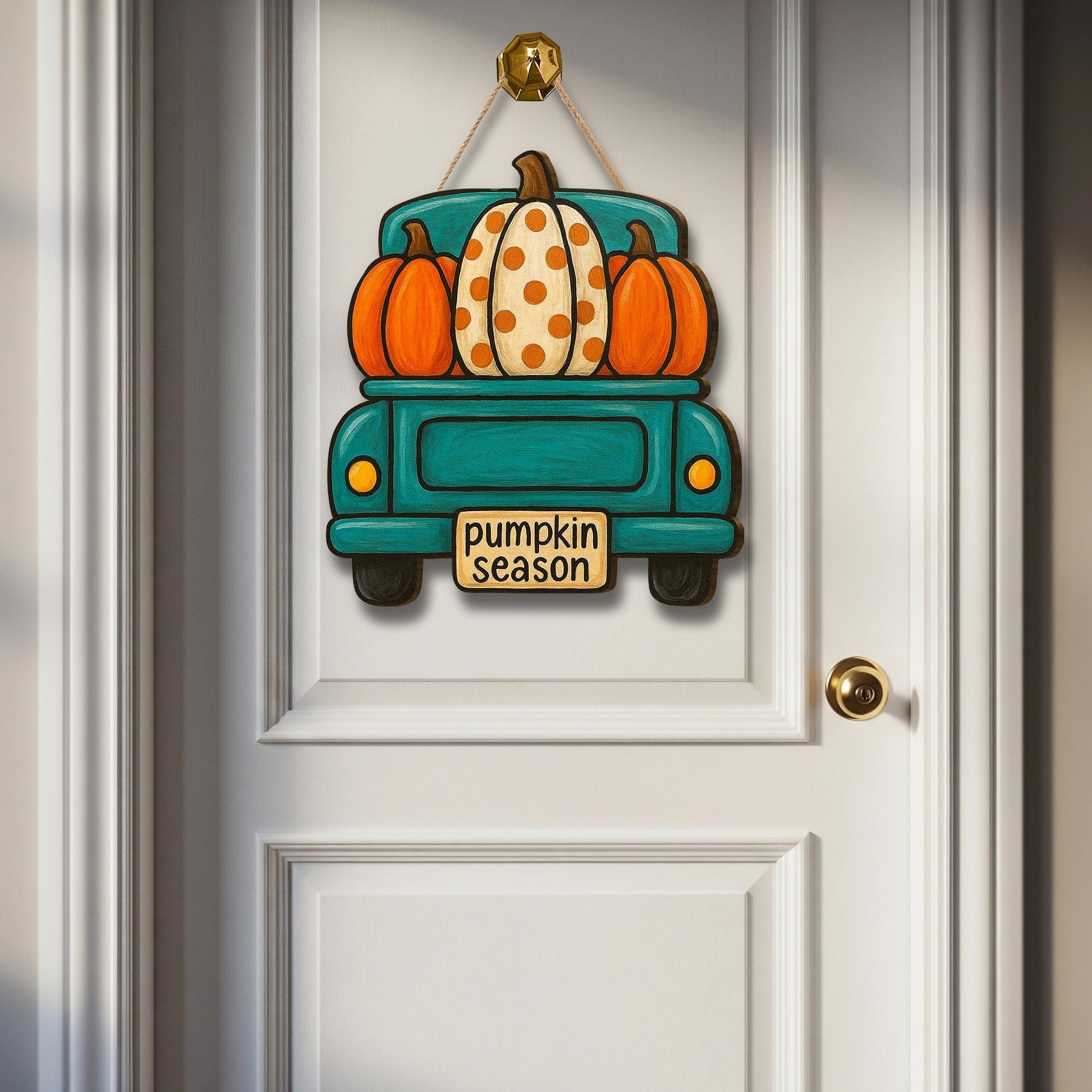 Pumpkin Season Wooden Door Sign, Fall Truck Decor, Autumn Wooden Sign, Farmhouse Pumpkin Decor, Rustic Front Door Hanging