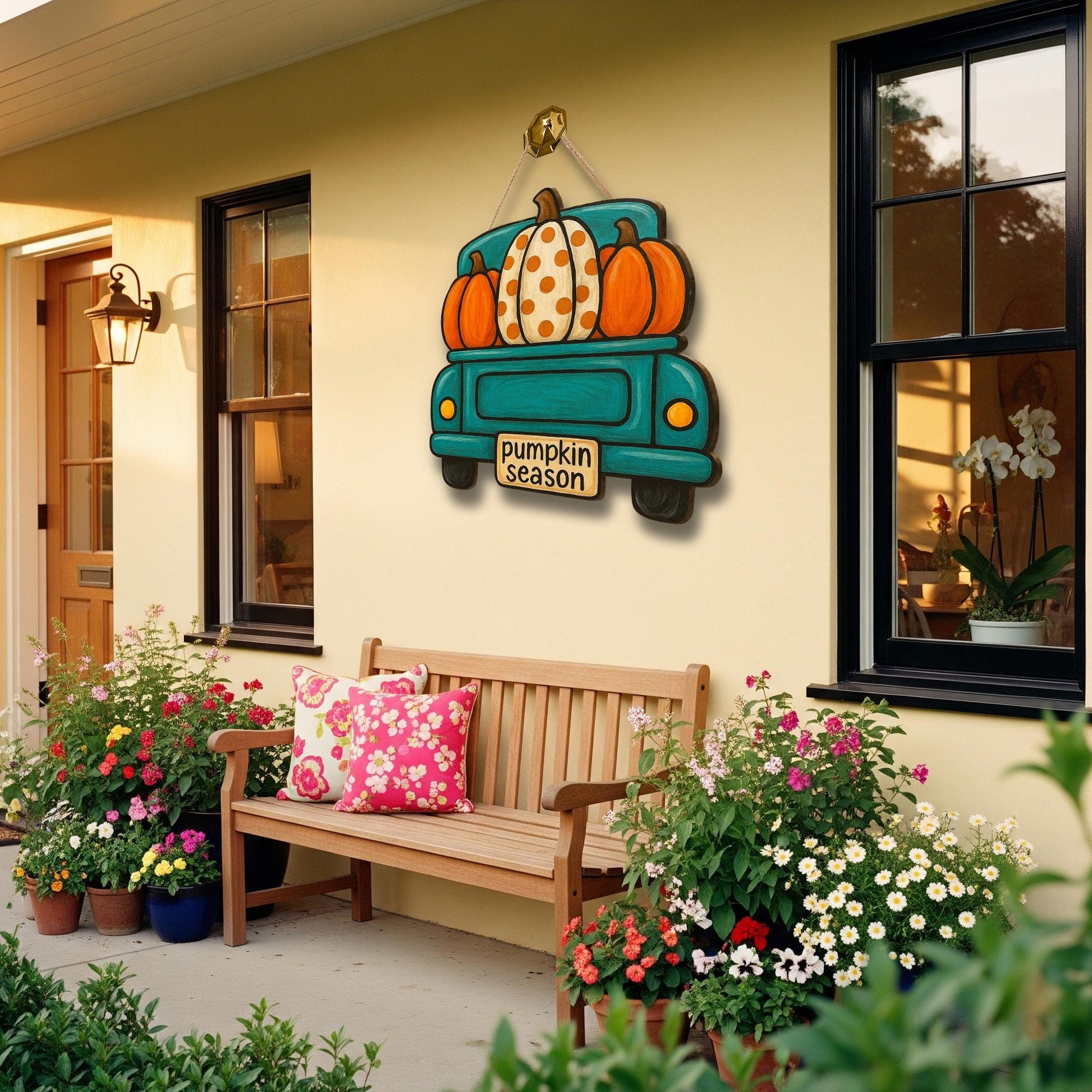 Pumpkin Season Wooden Door Sign, Fall Truck Decor, Autumn Wooden Sign, Farmhouse Pumpkin Decor, Rustic Front Door Hanging