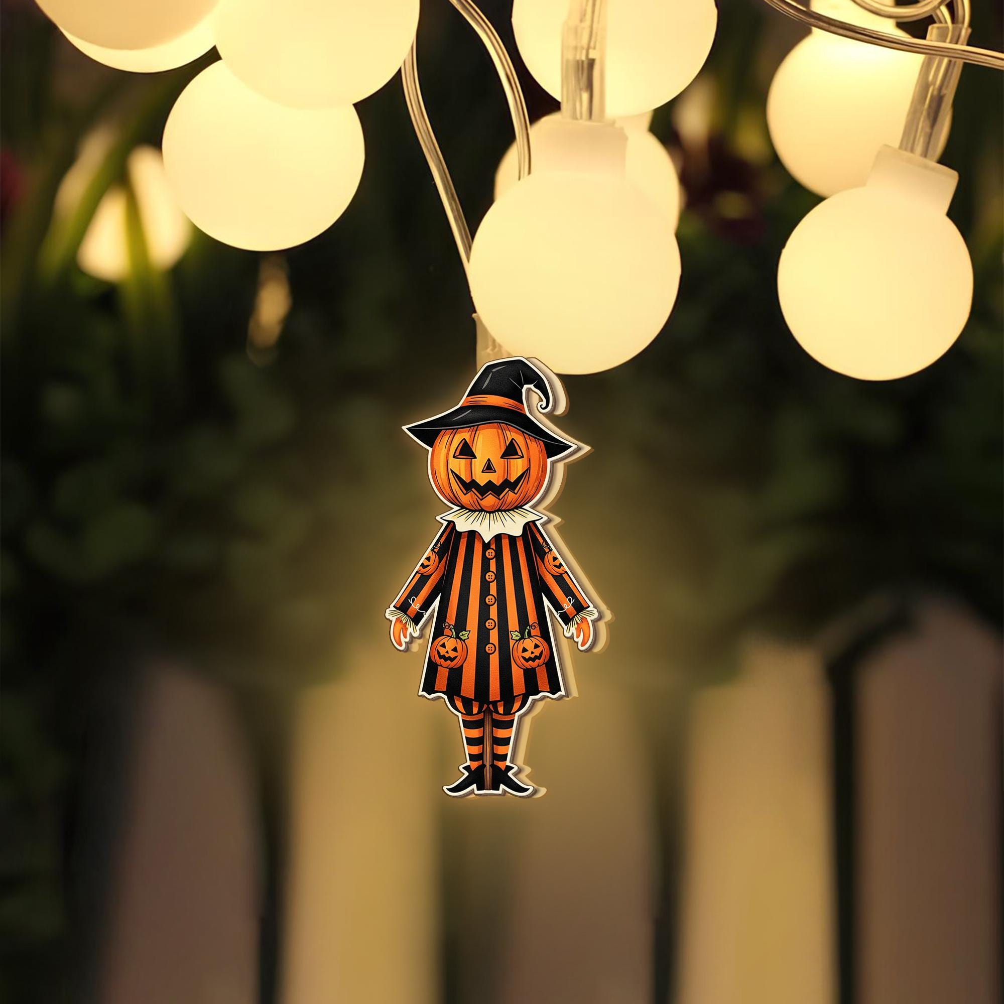 Halloween Pumpkin String Lights – Jack-O’-Lantern Scarecrow Garland – Indoor Fall Decor – Spooky LED Lights for Home or Party