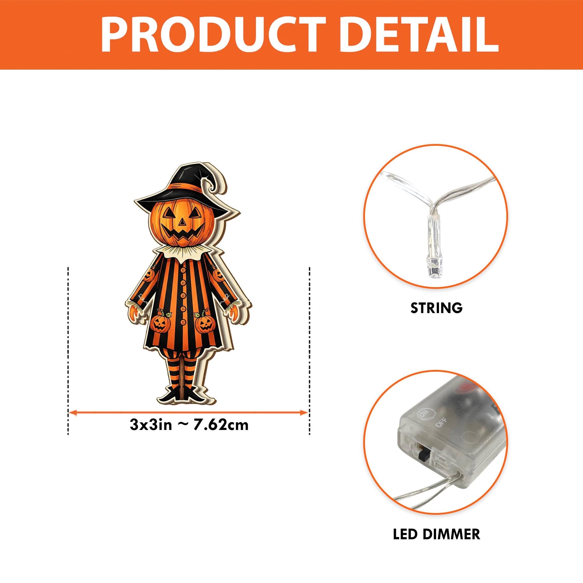 Halloween Pumpkin String Lights – Jack-O’-Lantern Scarecrow Garland – Indoor Fall Decor – Spooky LED Lights for Home or Party