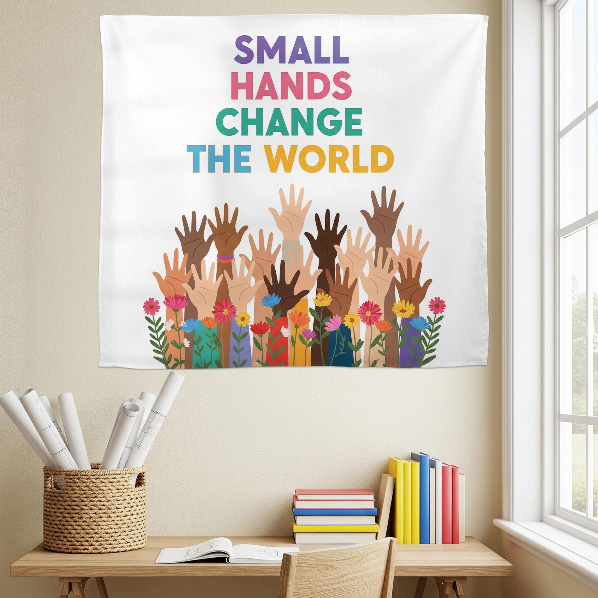 Small Hands Change the World Banner - Diverse Hands Classroom Wall Art, Inclusive Teacher Decor for Preschool & Elementary, Back To School