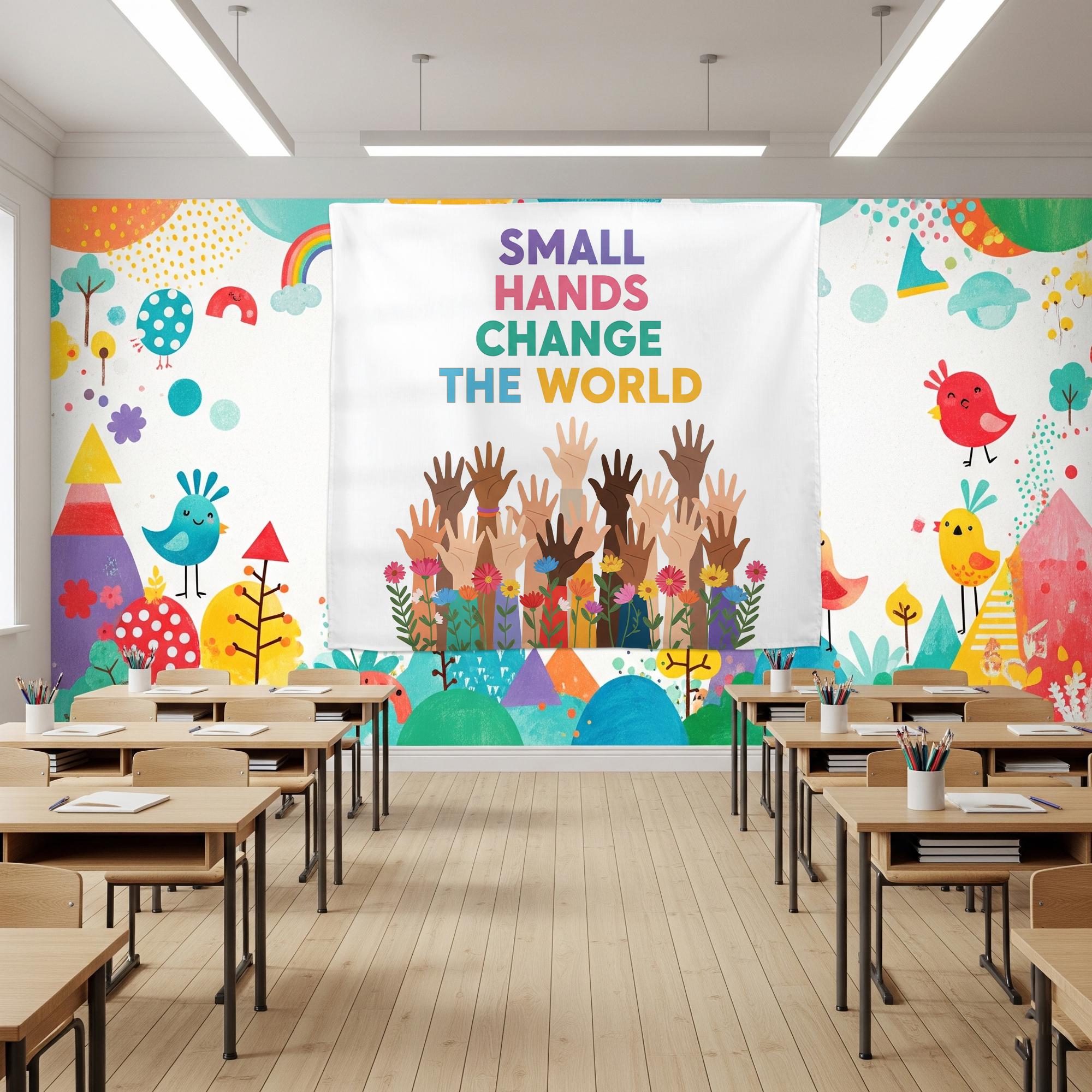 Small Hands Change the World Banner - Diverse Hands Classroom Wall Art, Inclusive Teacher Decor for Preschool & Elementary, Back To School