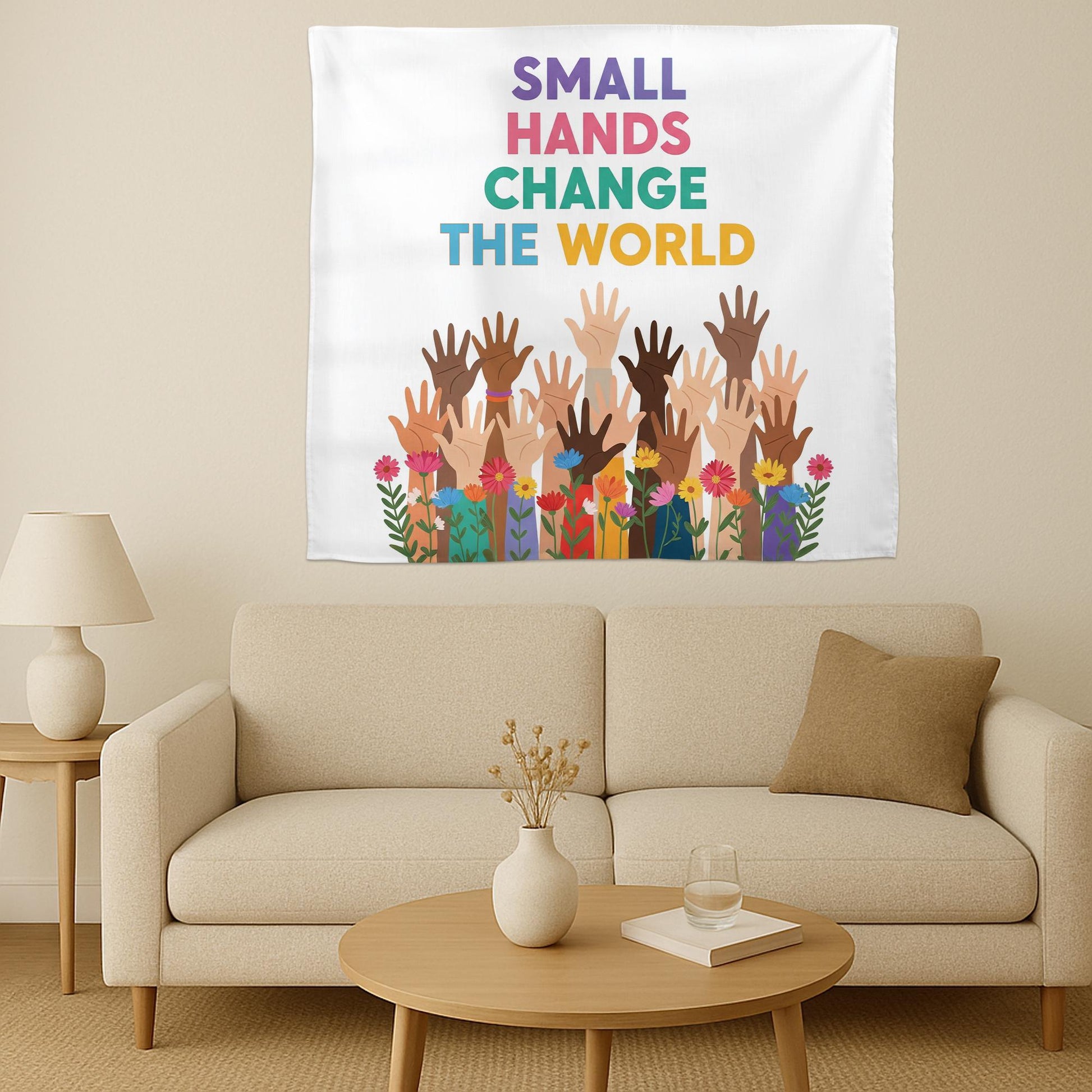Small Hands Change the World Banner - Diverse Hands Classroom Wall Art, Inclusive Teacher Decor for Preschool & Elementary, Back To School