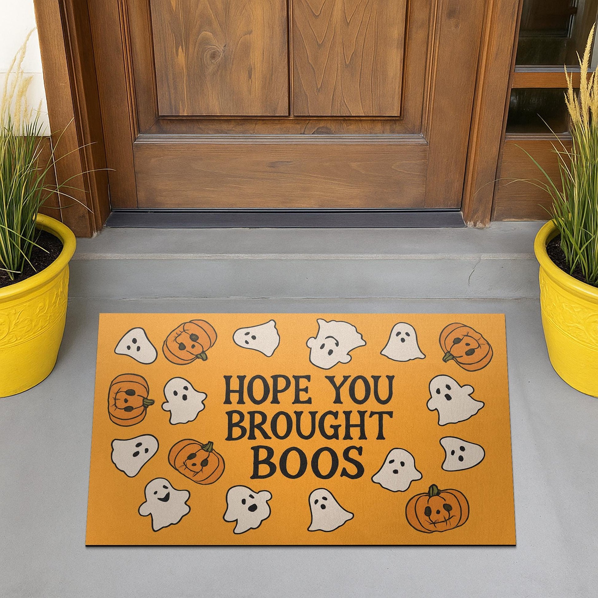 Funny Halloween Doormat – “Hope You Brought Boos” Ghost & Pumpkin Rug – Spooky Cute Porch Decor – Fall Welcome Mat for Guests