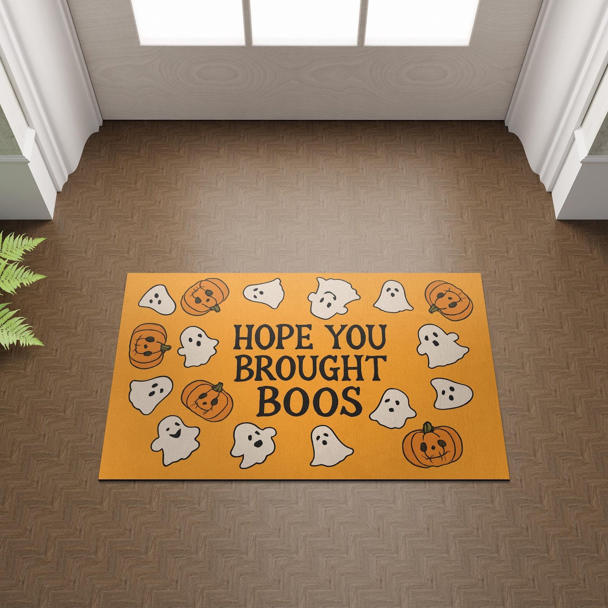 Funny Halloween Doormat – “Hope You Brought Boos” Ghost & Pumpkin Rug – Spooky Cute Porch Decor – Fall Welcome Mat for Guests