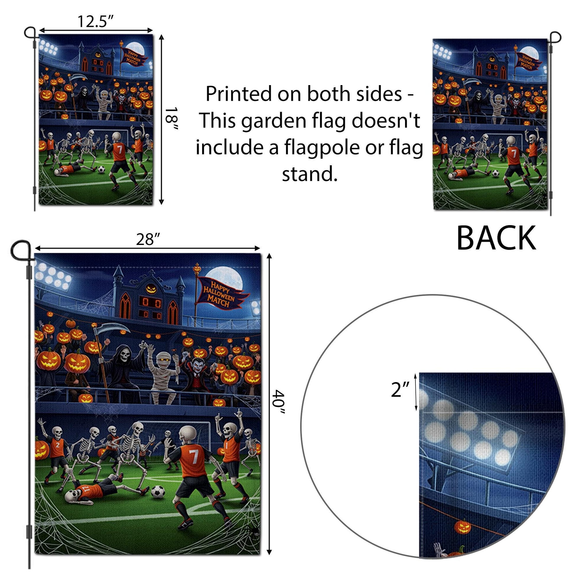 Halloween Soccer Match Garden Flag, Funny Skeleton Football Yard Decor, Spooky Fall Outdoor Decoration with Grim Reaper Vampire Mummy Fans