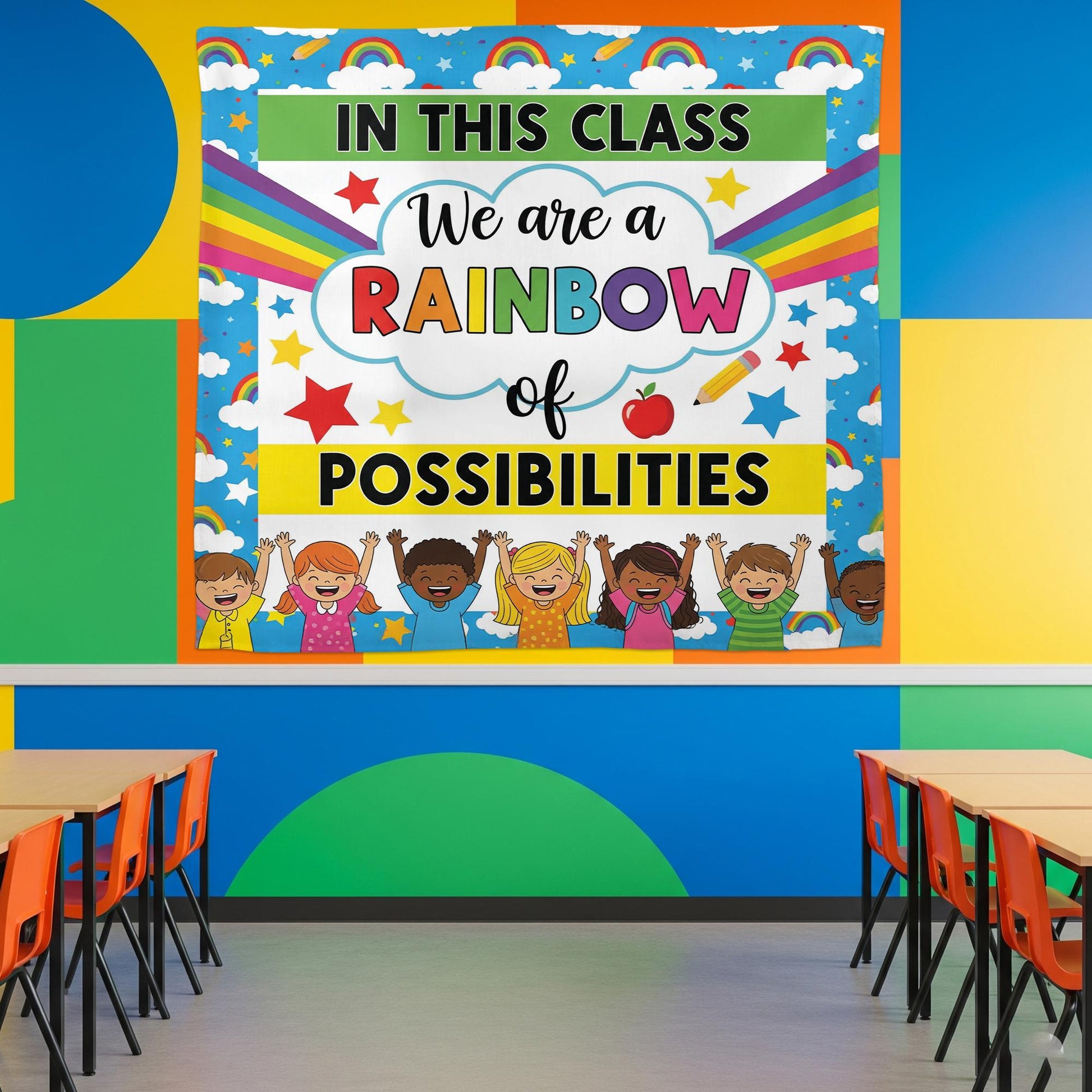 In This Class We Are a Rainbow of Possibilities Tapestry, Colorful Classroom Wall Decor, Motivational Teacher Poster for Kid, Back To School