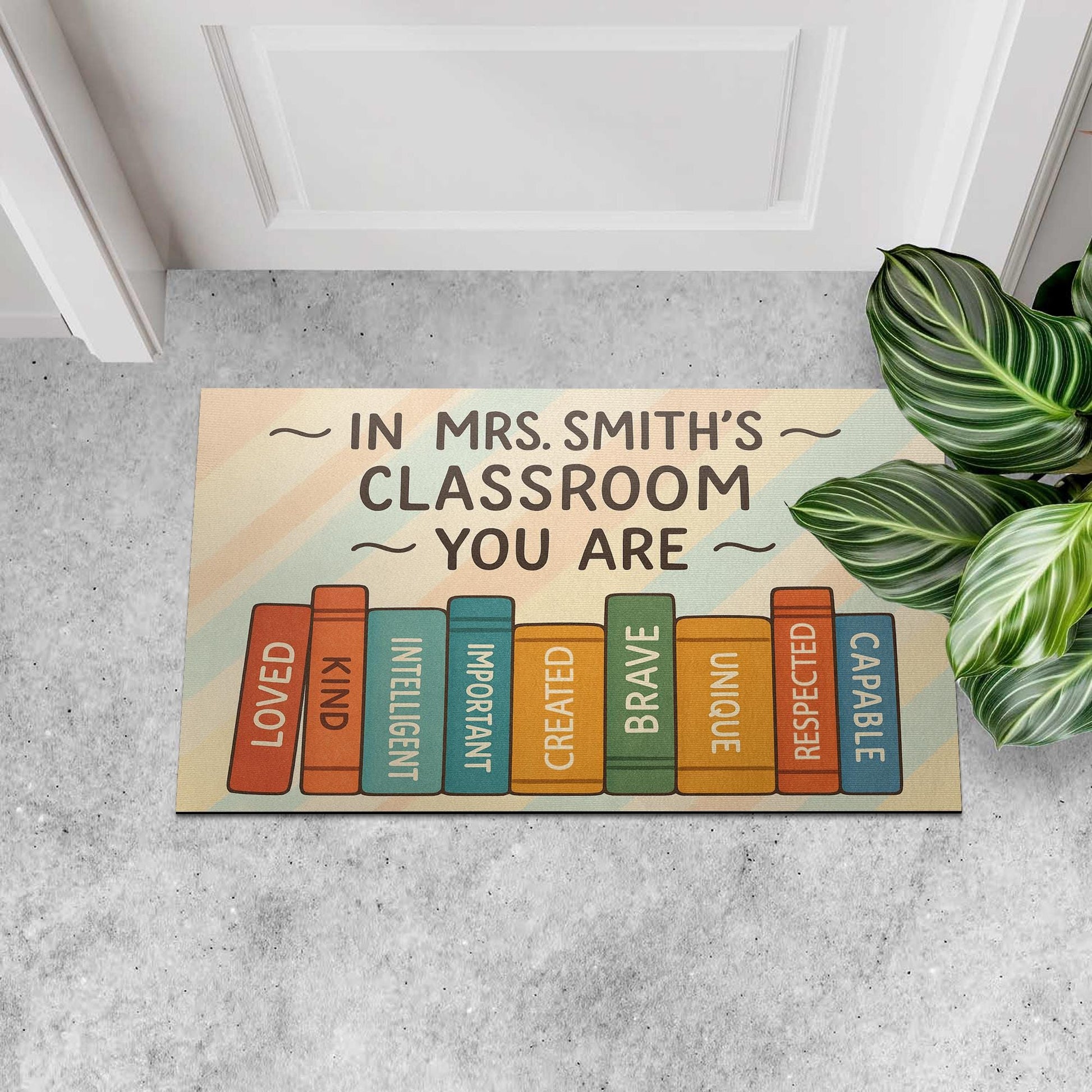 Classroom Doormat for Teachers, Personalized Welcome Mat, Book Theme Rug, School Entry Decor, Inspirational Teacher Gift