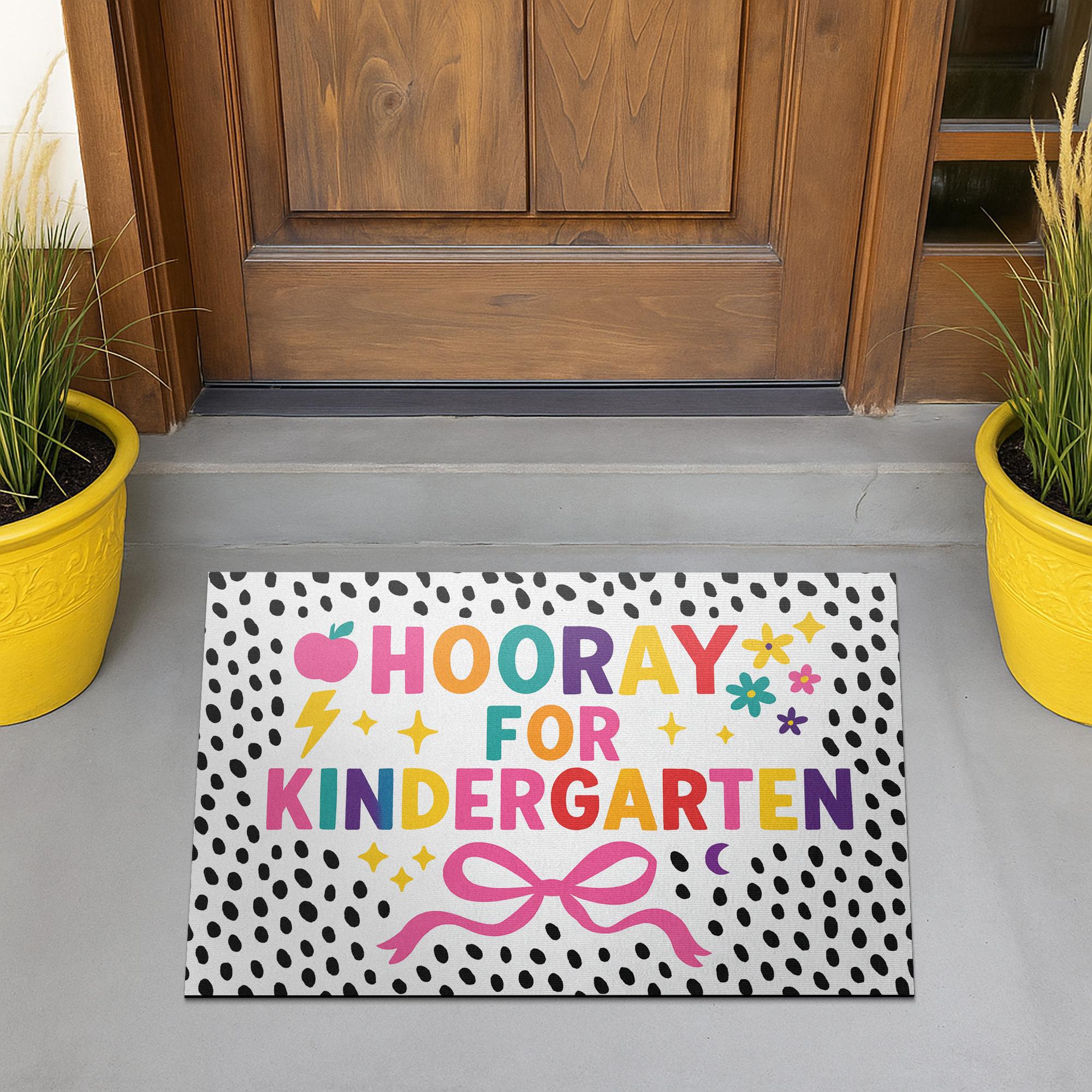 Hooray for Kindergarten Doormat, Back to School Welcome Mat, Classroom Rug, Colorful Entry Decor, Teacher Gift Idea