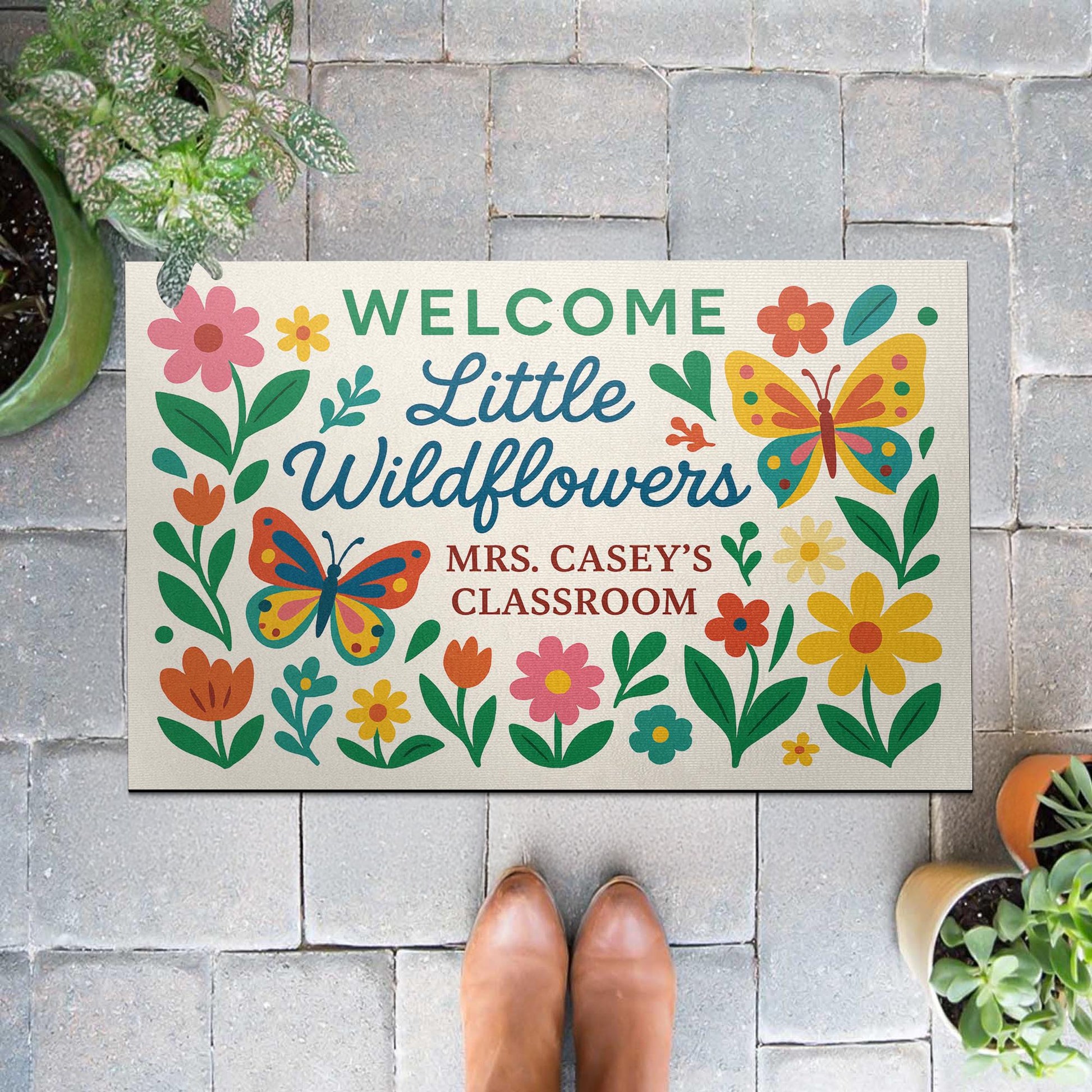 Welcome Little Wildflowers Doormat, Classroom Rug, Back to School Mat, Teacher Door Decor, Personalized Student Welcome Mat