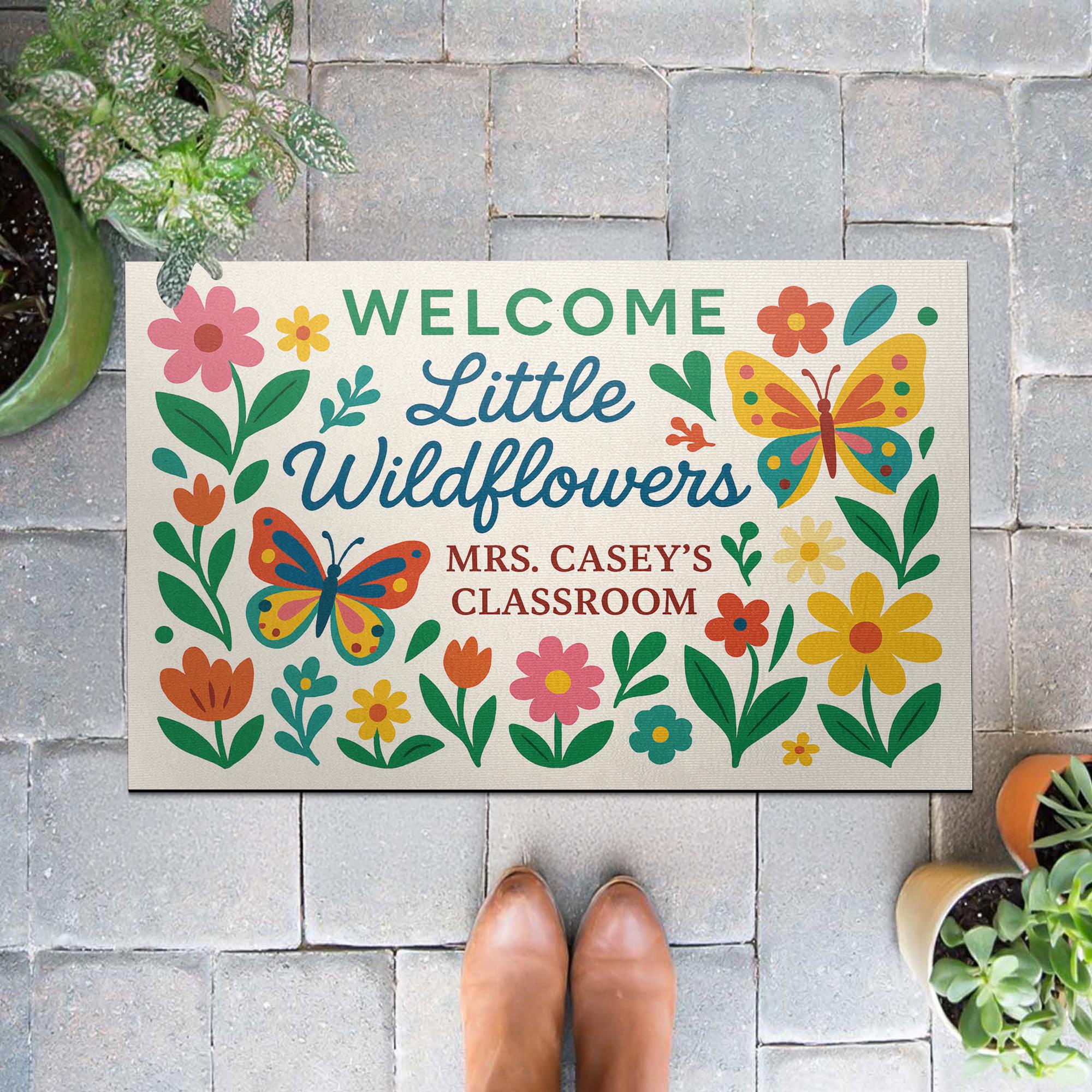 Welcome Little Wildflowers Doormat, Classroom Rug, Back to School Mat, Teacher Door Decor, Personalized Student Welcome Mat