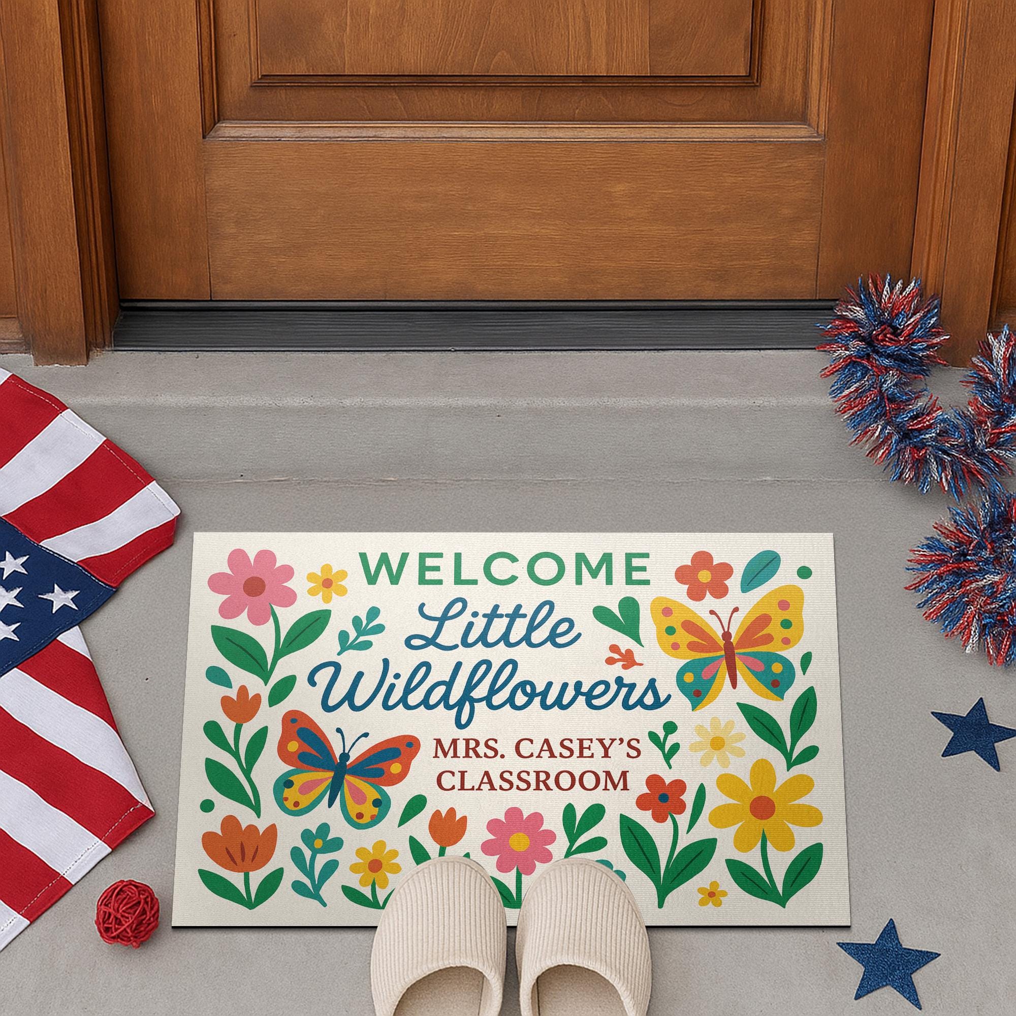 Welcome Little Wildflowers Doormat, Classroom Rug, Back to School Mat, Teacher Door Decor, Personalized Student Welcome Mat