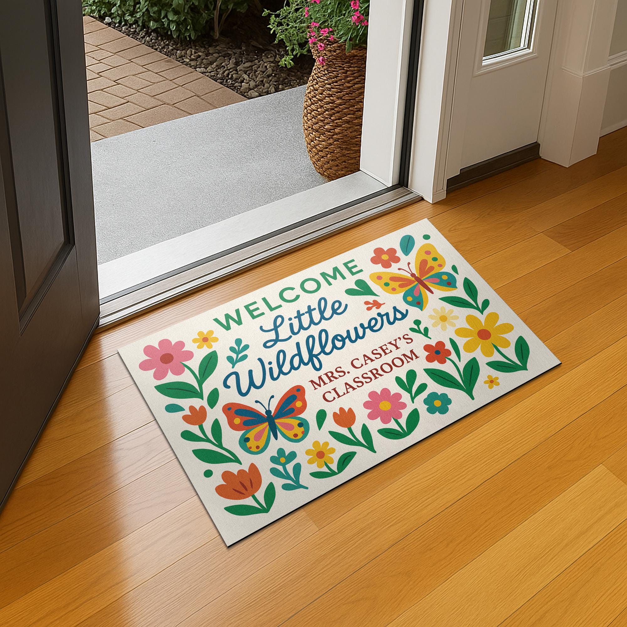 Welcome Little Wildflowers Doormat, Classroom Rug, Back to School Mat, Teacher Door Decor, Personalized Student Welcome Mat