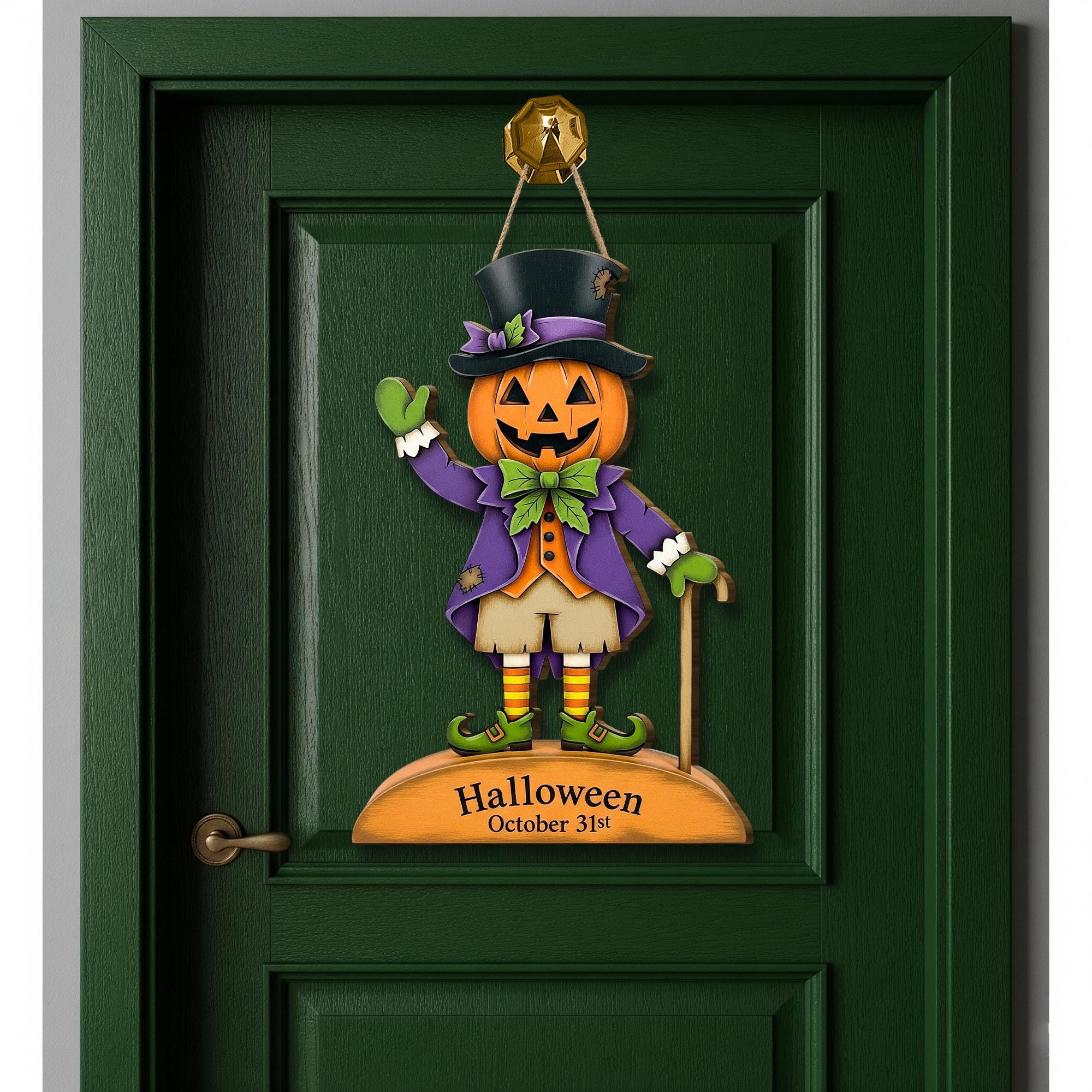 Halloween Pumpkin Man Door Hanger, Jack O Lantern Wall Sign, October 31st Porch Décor, Cute Spooky Fall Decoration, Trick or Treat Welcome