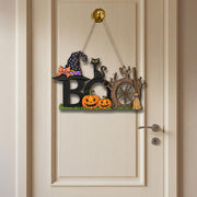 Boo Halloween Door Sign, Witch Hat Cat Pumpkin Décor, Spooky Wall Hanging, Cute Fall Porch Decoration, Trick or Treat Welcome Plaque