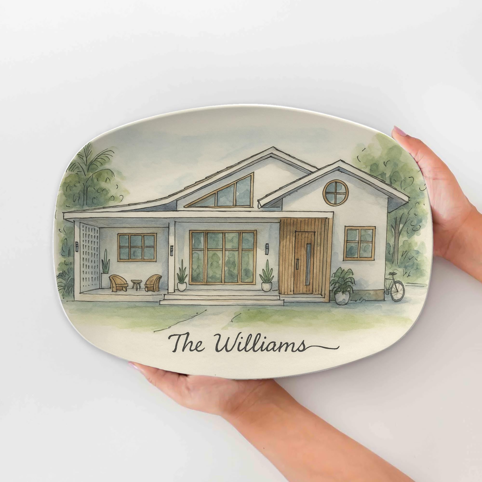 Custom House Portrait Platter – Personalized Home Gift – Housewarming Present for New Homeowners or Realtor Closing Gift - DECOR ONLY